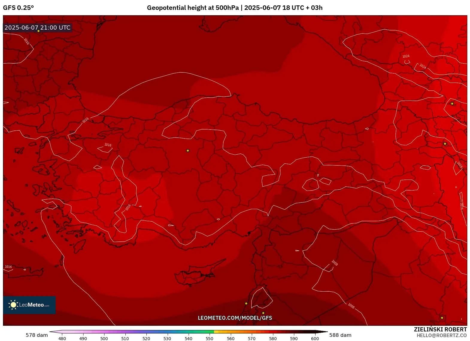 GFS model - Turki, Ketinggian geopotensial pada 500 hPa GFS model - Turki, Ketinggian geopotensial pada 500 hPa