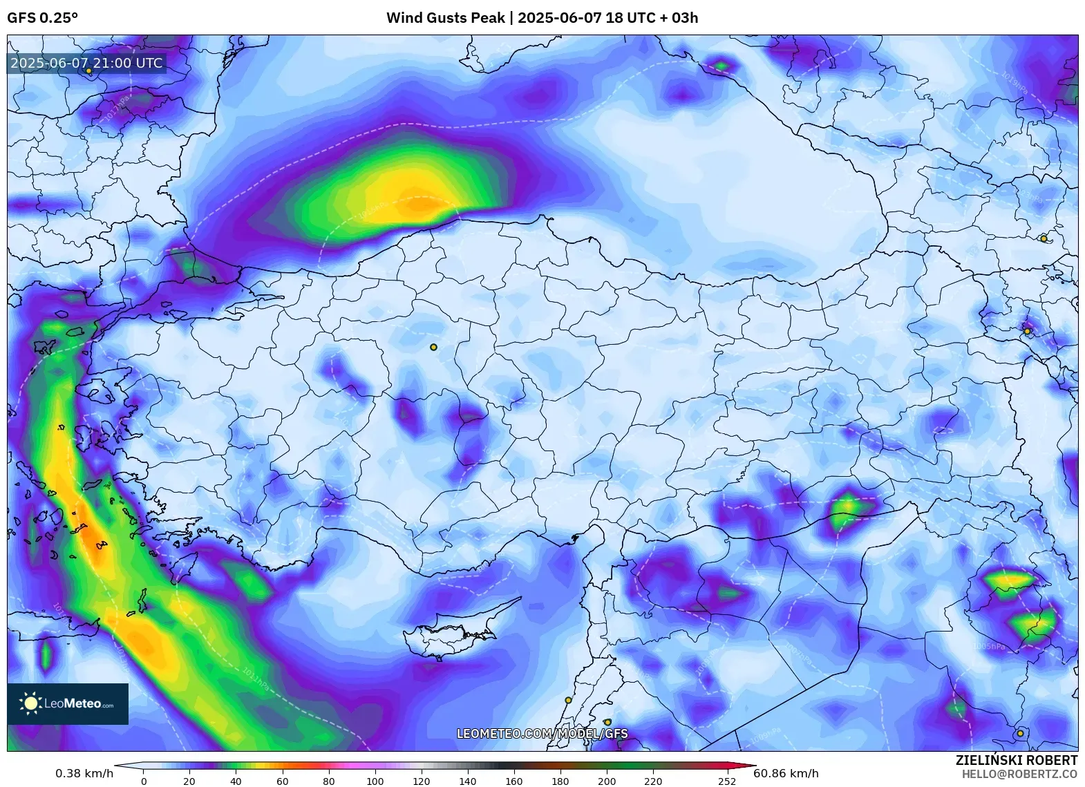 GFS model - Turki, Puncak Hembusan GFS model - Turki, Puncak Hembusan