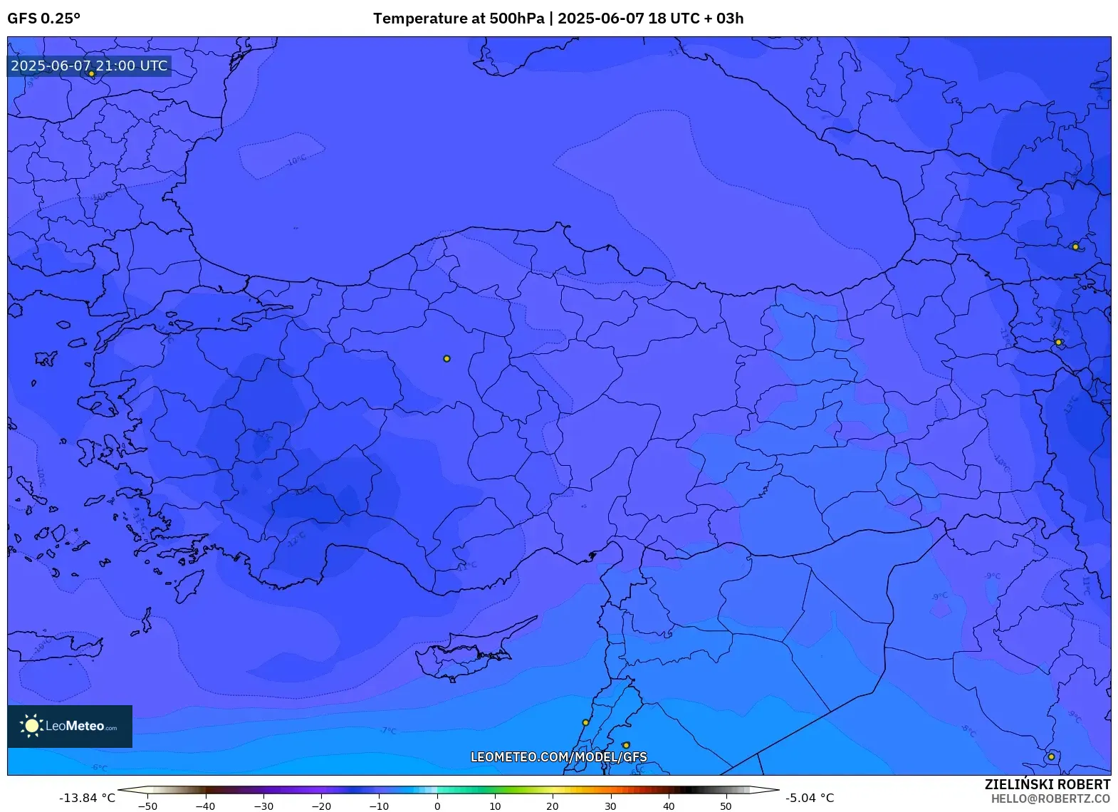GFS model - Turki, Suhu 500 hPa GFS model - Turki, Suhu 500 hPa