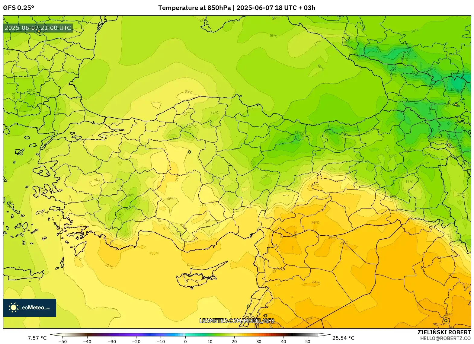 GFS model - Turki, Suhu 850 hPa GFS model - Turki, Suhu 850 hPa