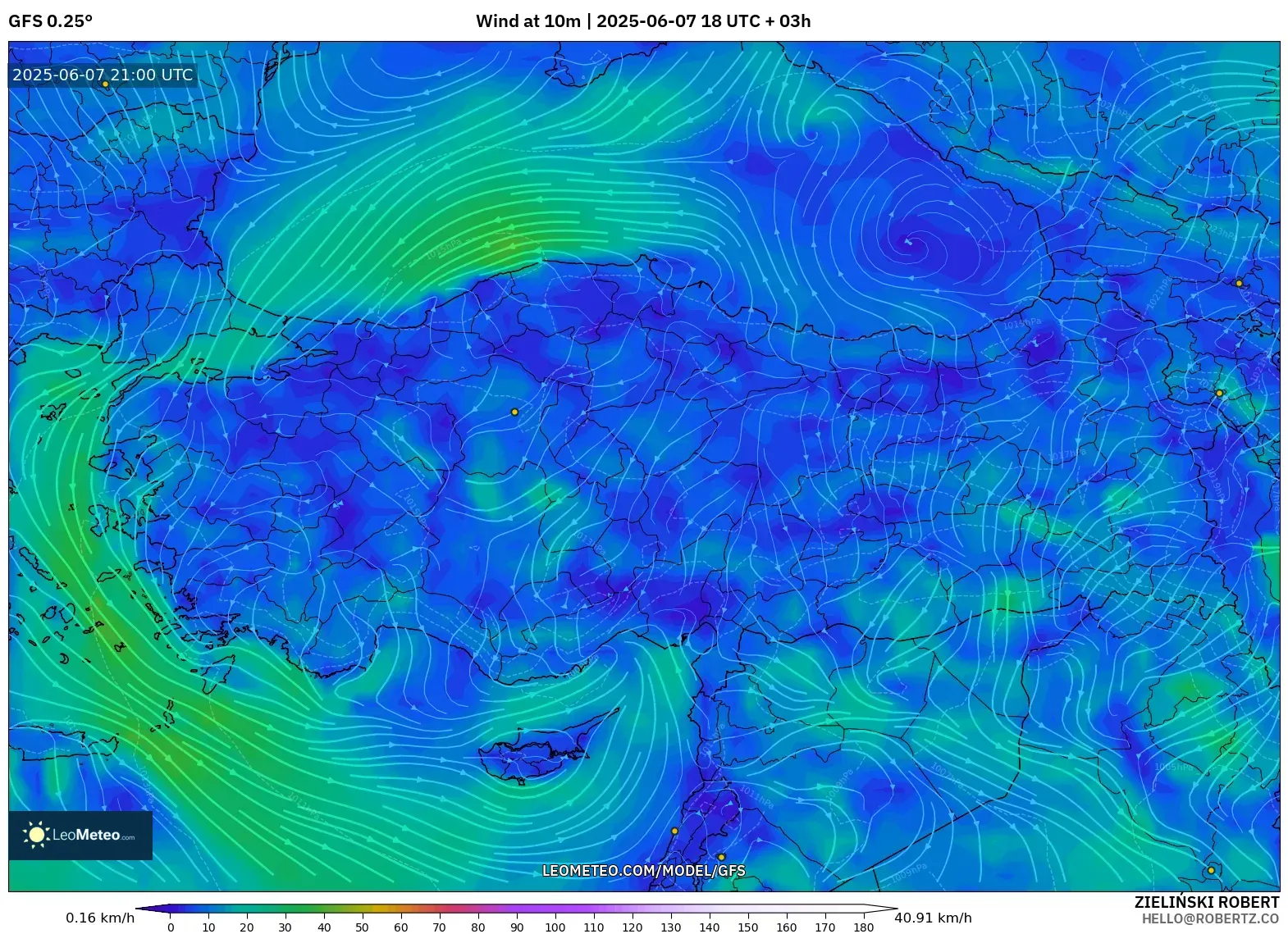 GFS model - Turki, Angin 10 m