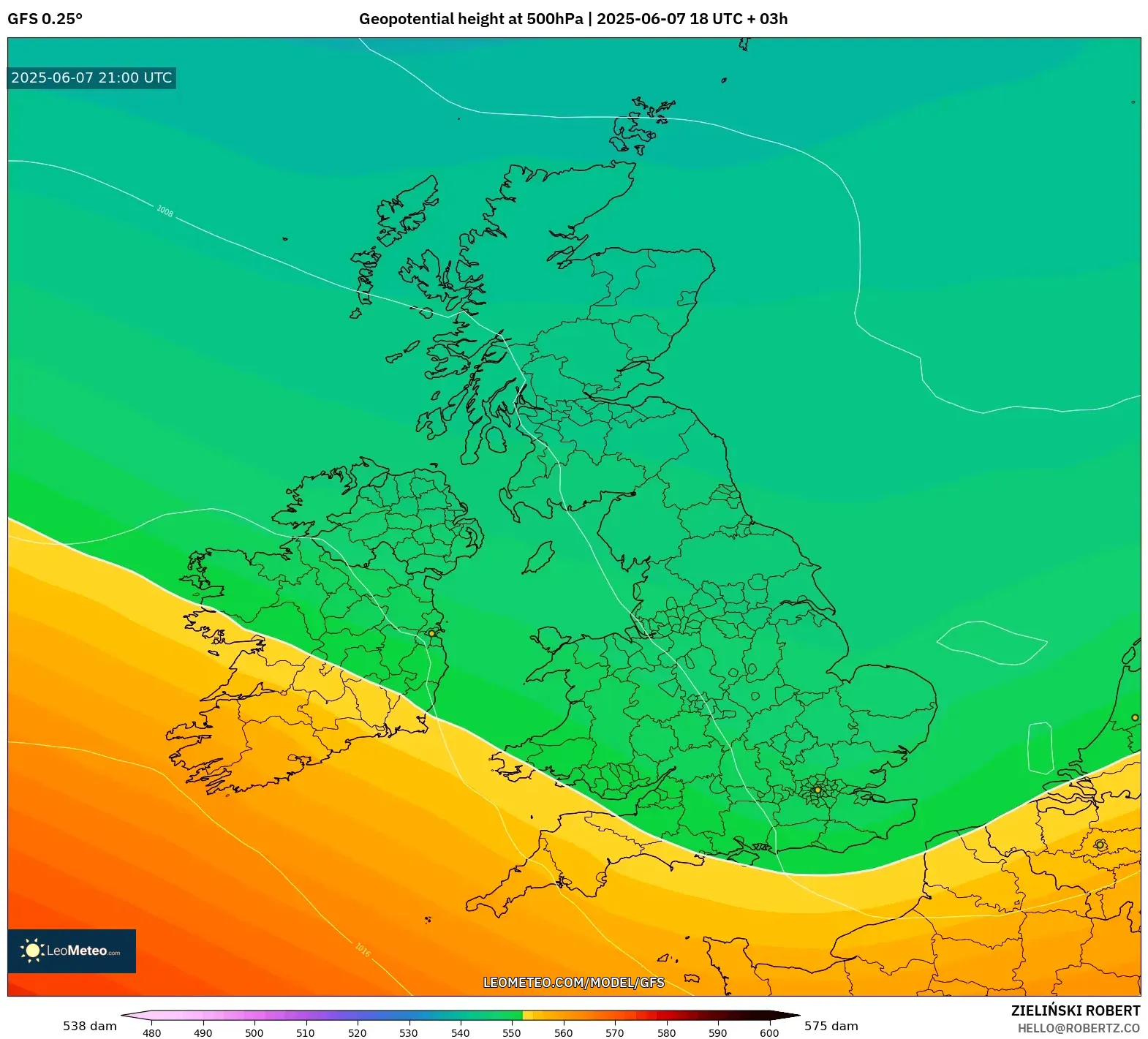 GFS model - Britania Raya, Ketinggian geopotensial pada 500 hPa