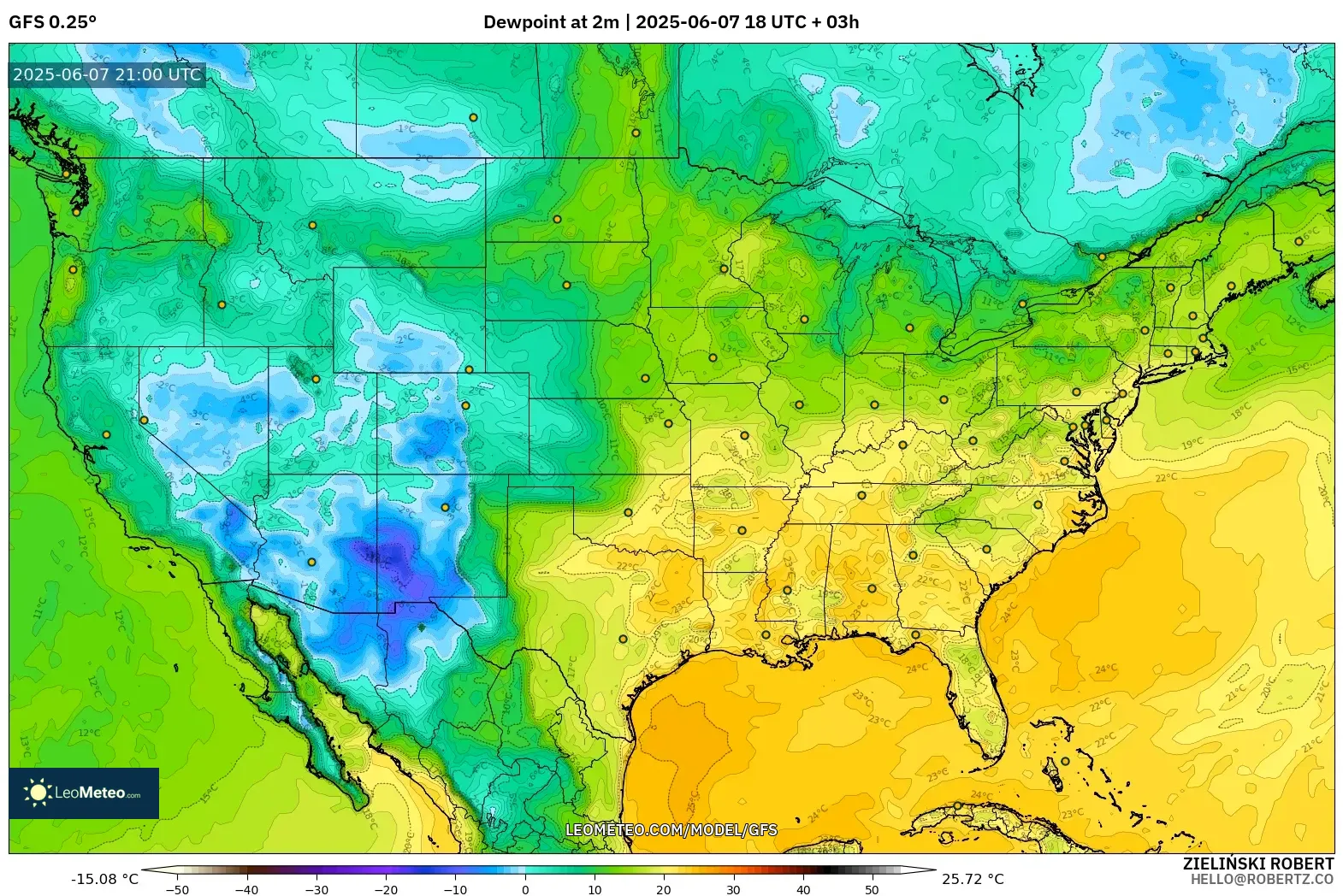 GFS model - Amerika Serikat, Titik Embun 2 m