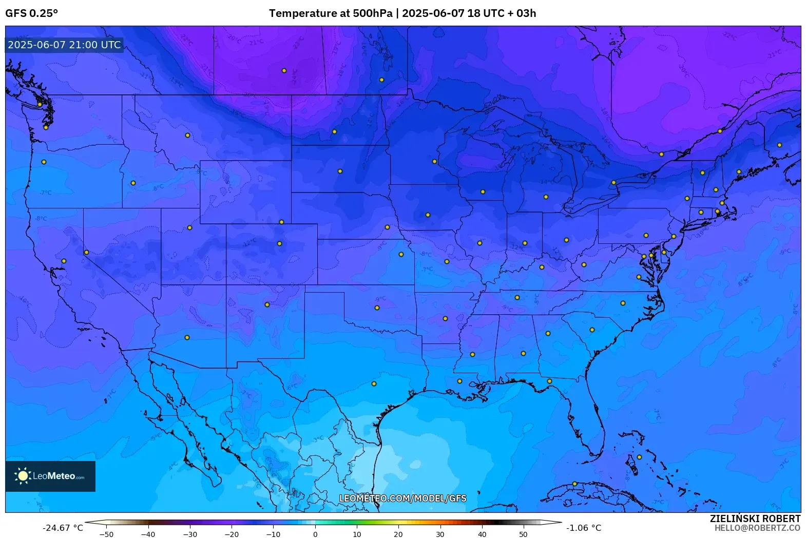 GFS model - Amerika Serikat, Suhu 500 hPa GFS model - Amerika Serikat, Suhu 500 hPa
