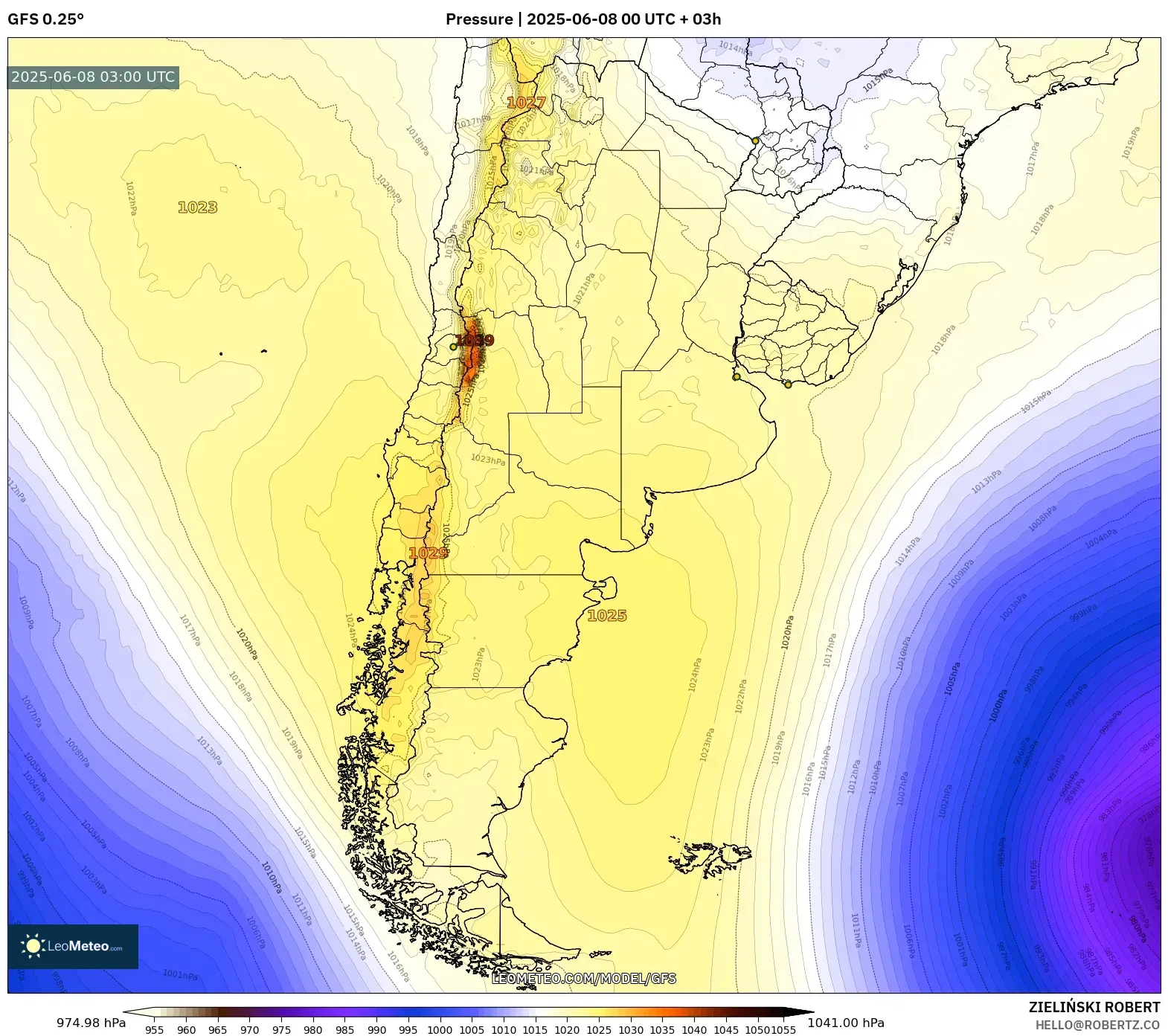 GFS model - Argentina, Pressure