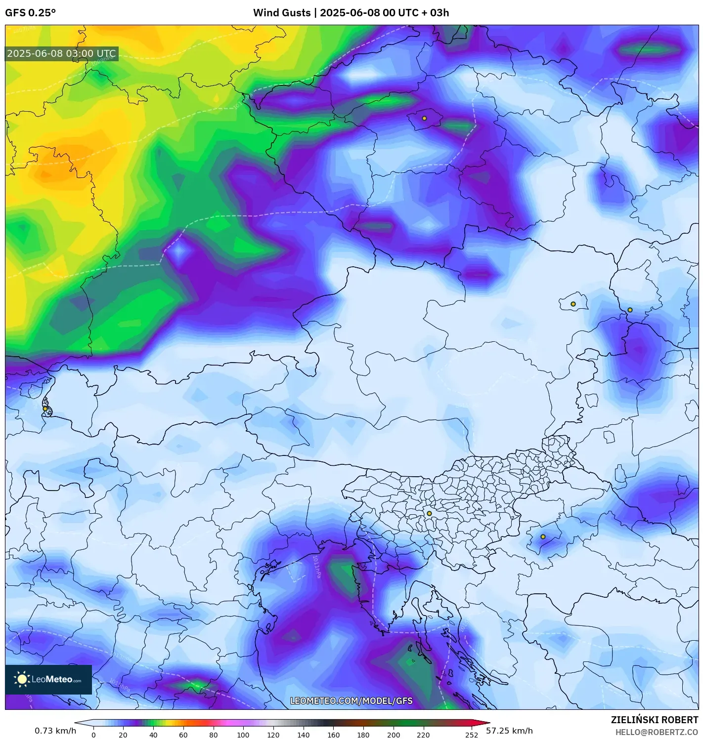 GFS model - Austria, Wind Gusts GFS model - Austria, Wind Gusts