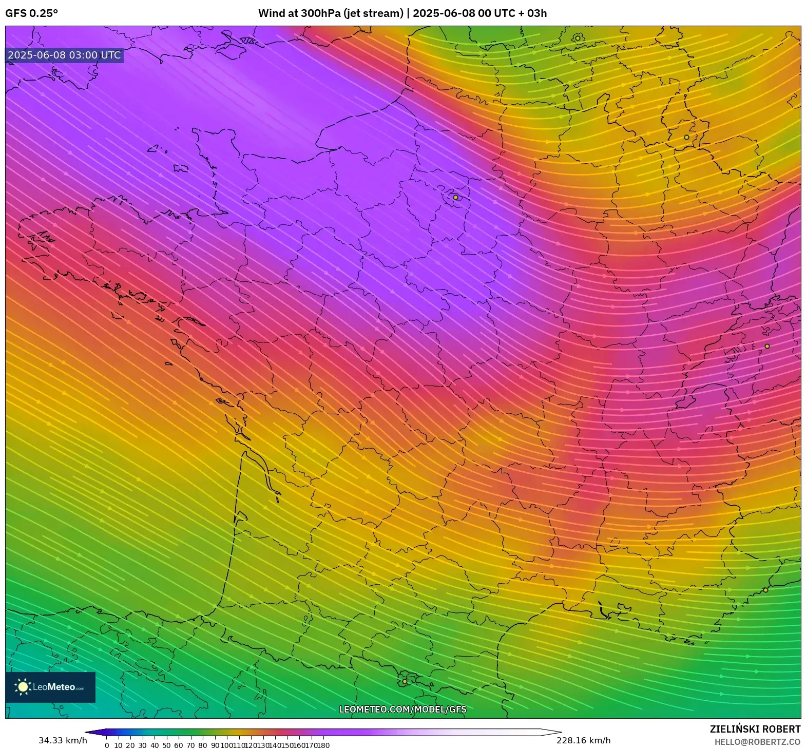 GFS model - France, Wind at 300hPa (jet stream) GFS model - France, Wind at 300hPa (jet stream)
