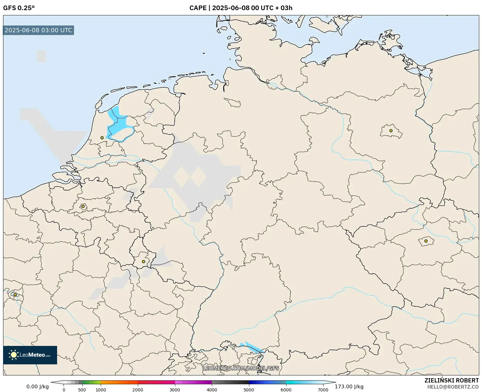 GFS model - Germany, CAPE GFS model - Germany, CAPE