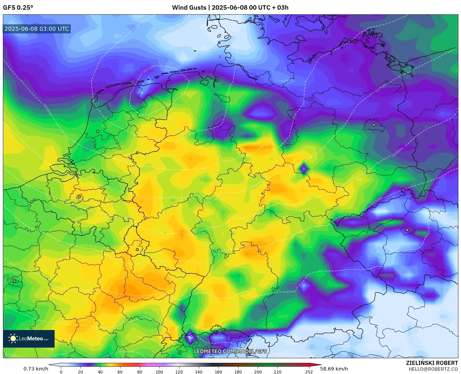 GFS model - Germany, Wind Gusts GFS model - Germany, Wind Gusts