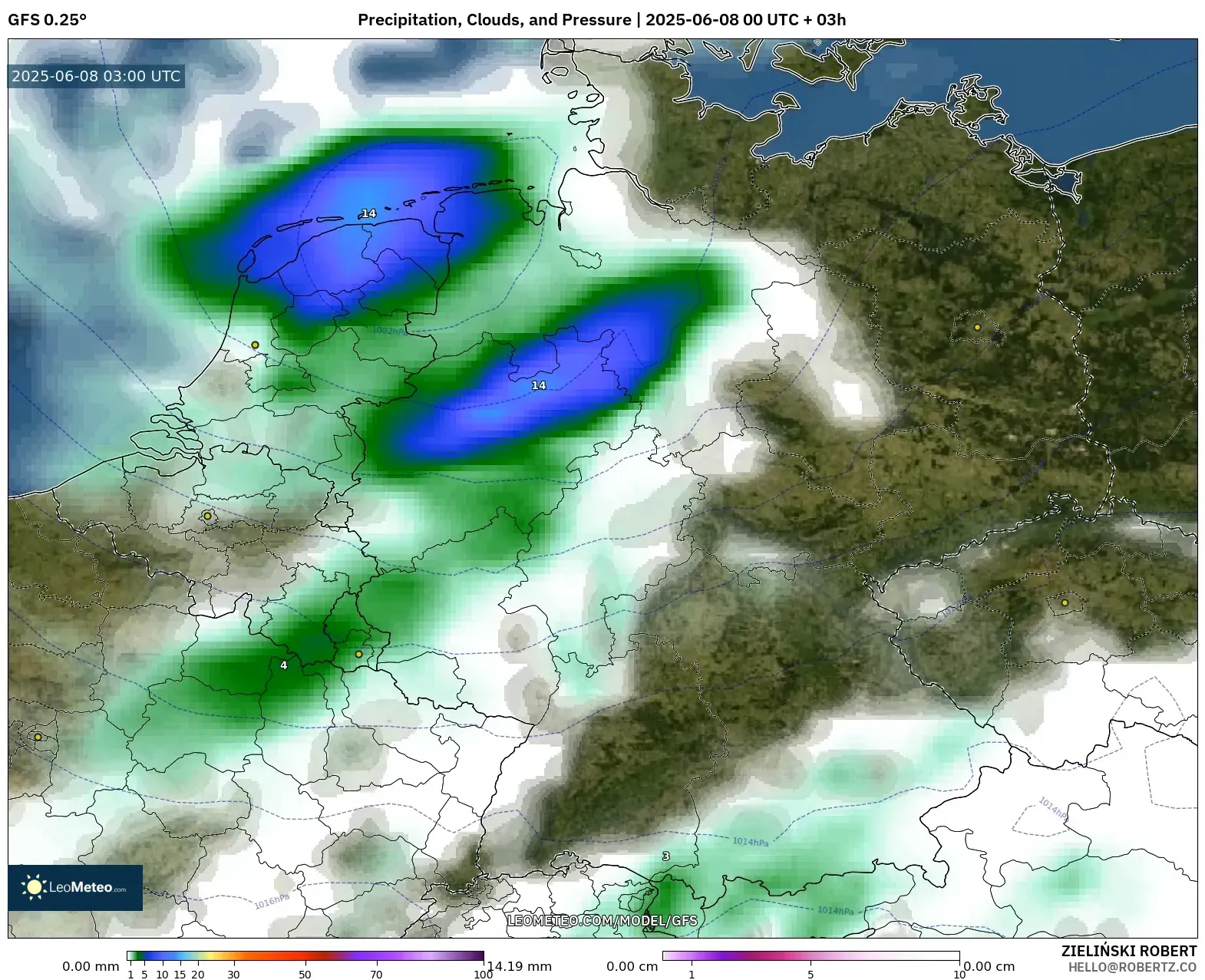 GFS model - Germany, Precipitation, Clouds, and Pressure GFS model - Germany, Precipitation, Clouds, and Pressure