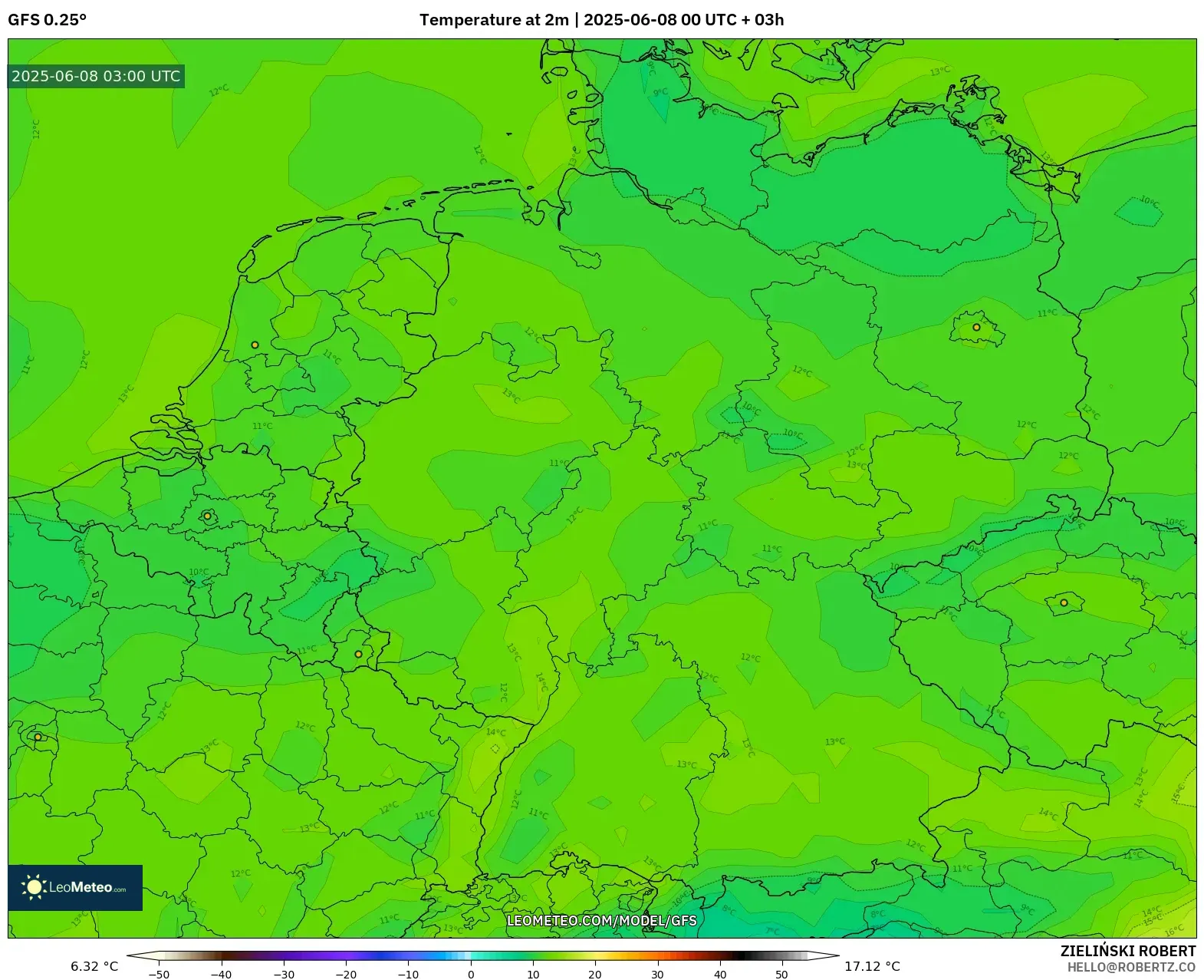 GFS model - Germany, Temperature at 2m
