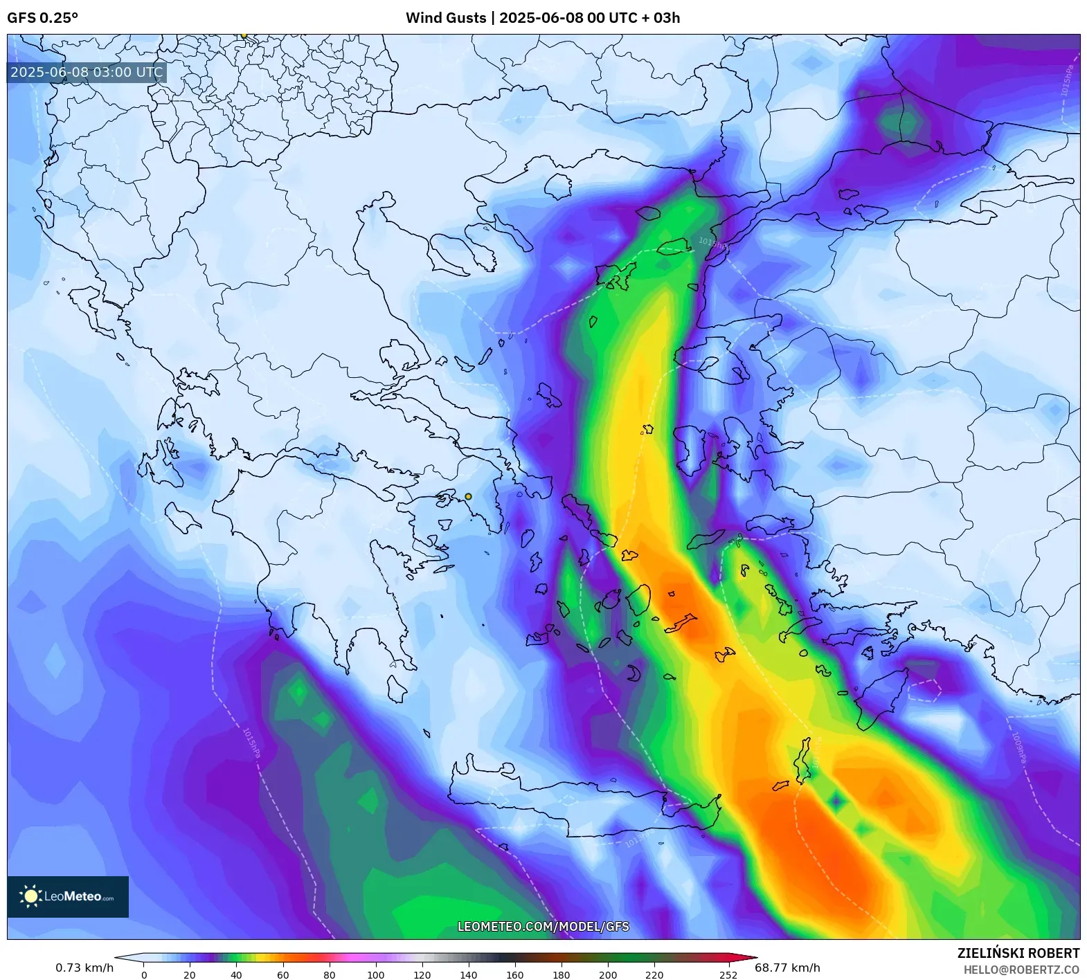 GFS model - Greece, Wind Gusts GFS model - Greece, Wind Gusts