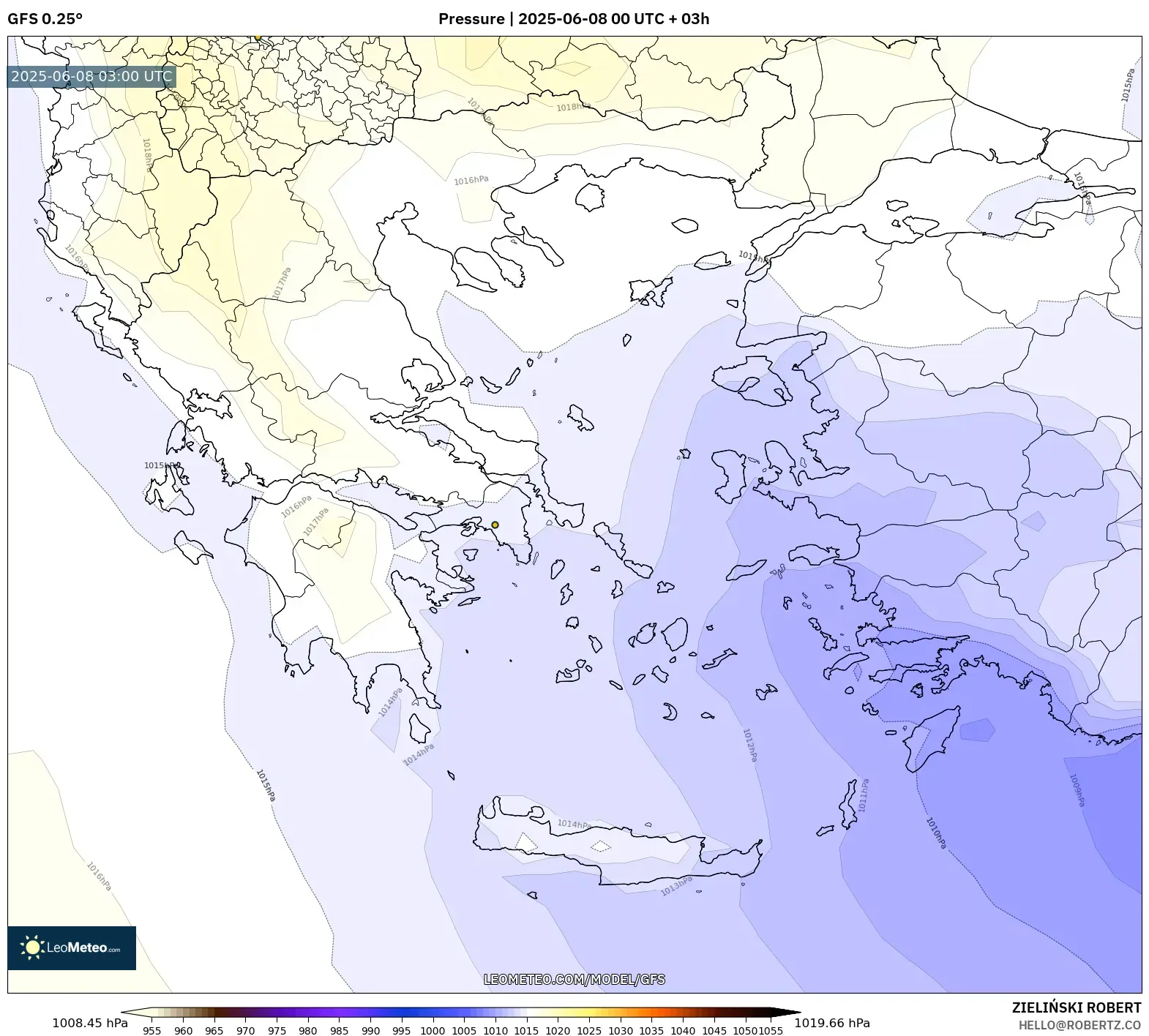 GFS model - Greece, Pressure