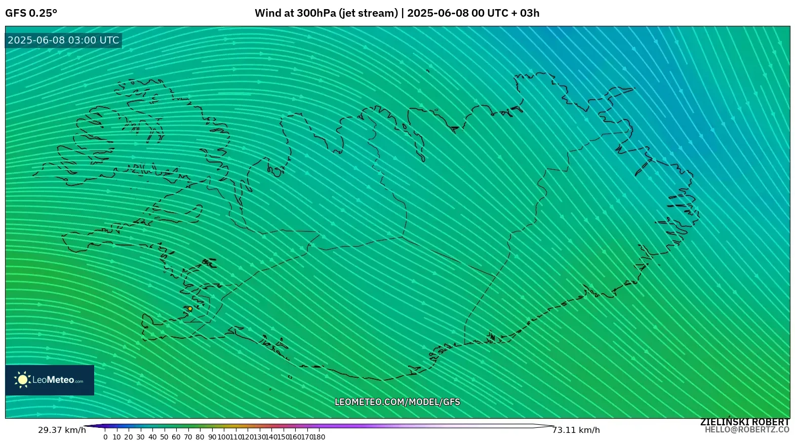 GFS model - Iceland, Wind at 300hPa (jet stream) GFS model - Iceland, Wind at 300hPa (jet stream)