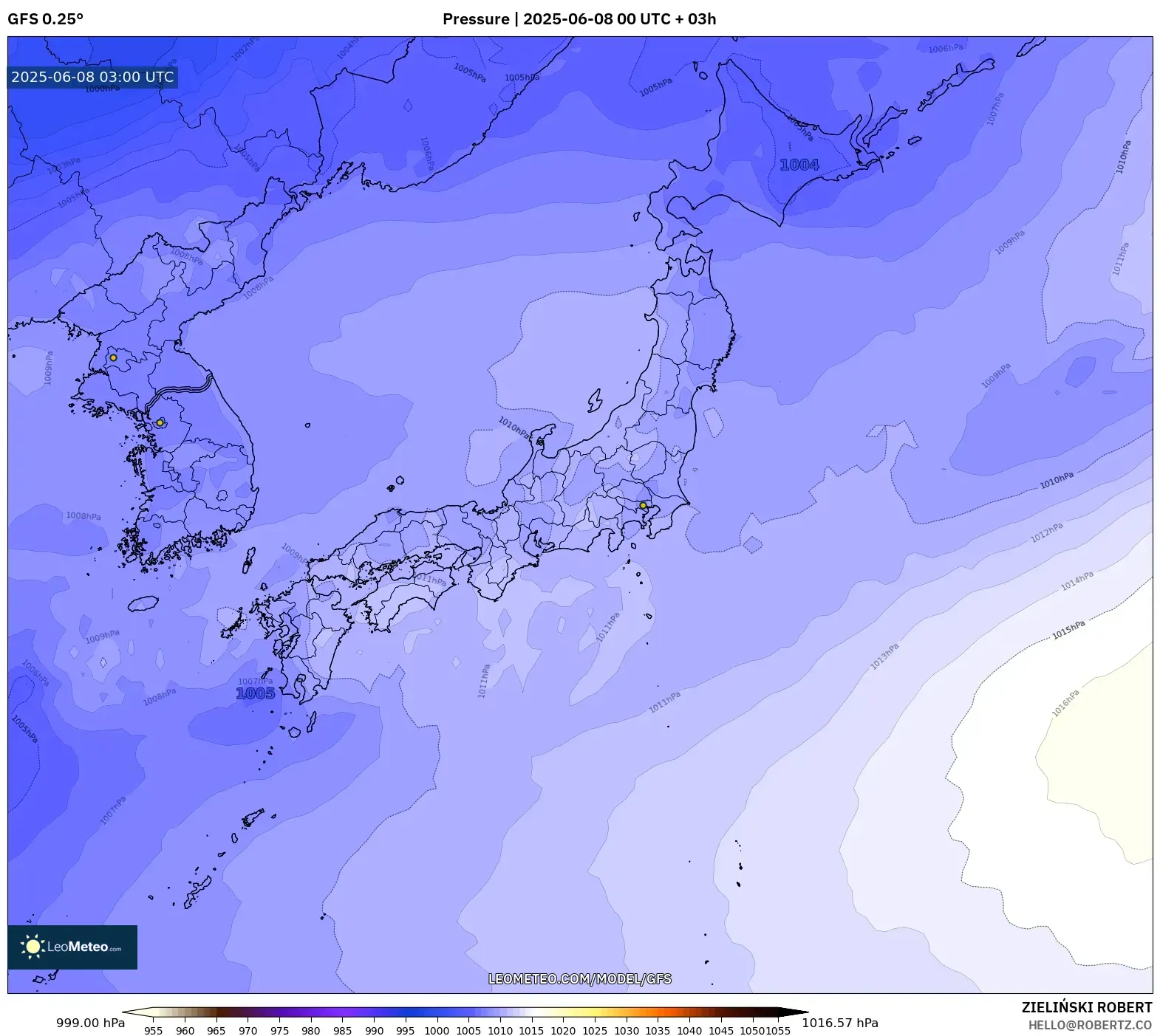 GFS model - Japan, Pressure GFS model - Japan, Pressure