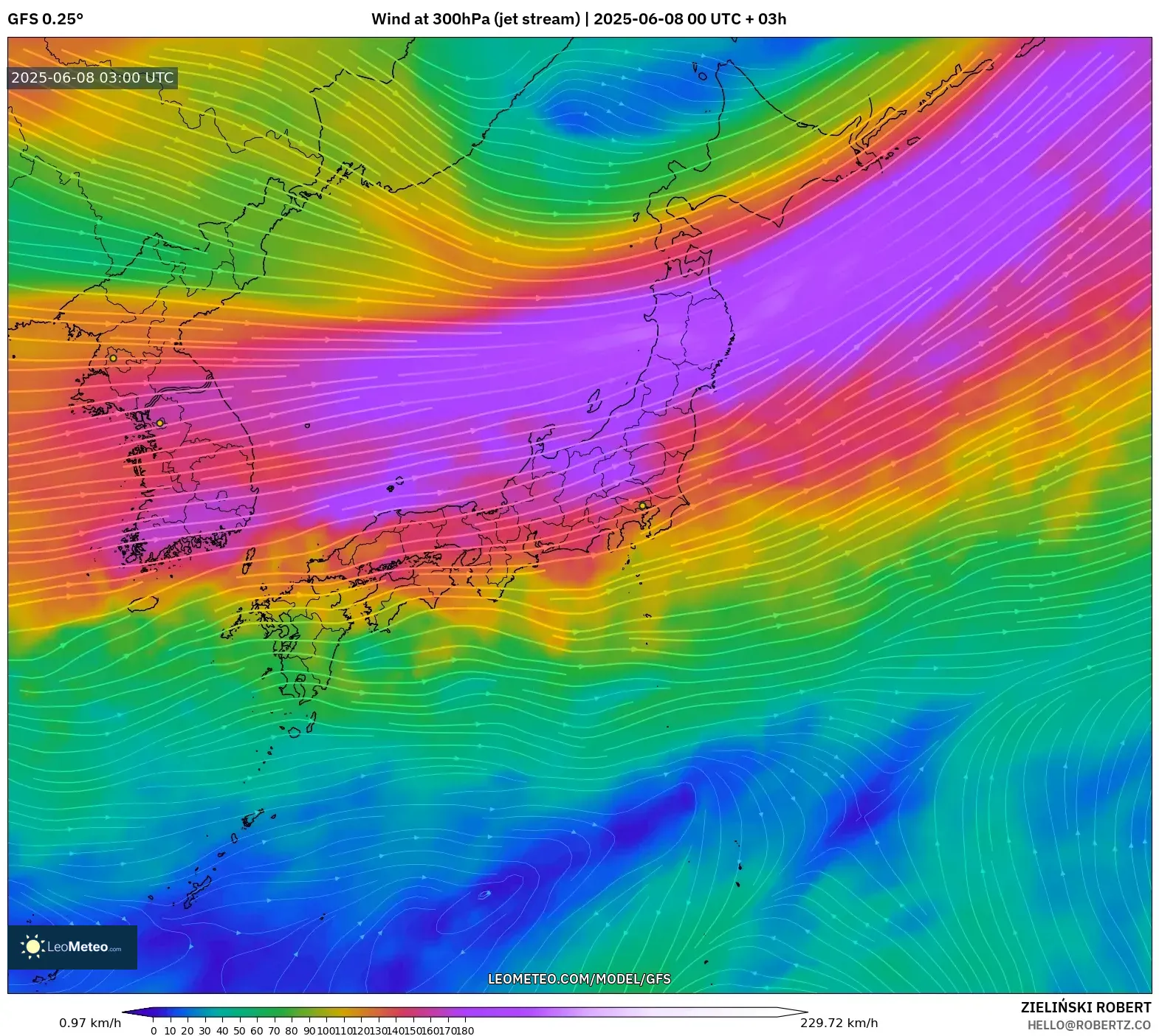 GFS model - Japan, Wind at 300hPa (jet stream) GFS model - Japan, Wind at 300hPa (jet stream)