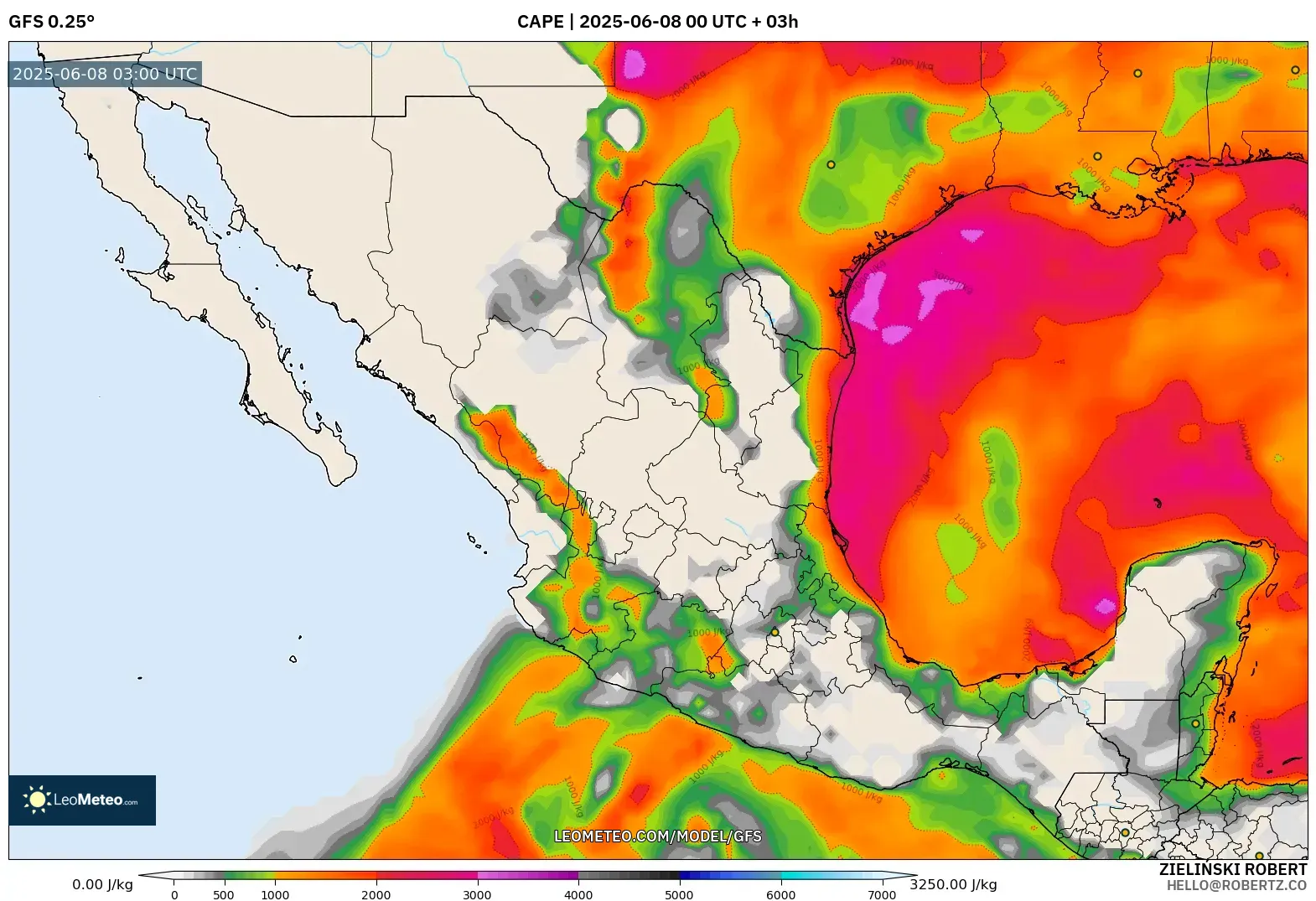 GFS model - Mexico, CAPE GFS model - Mexico, CAPE