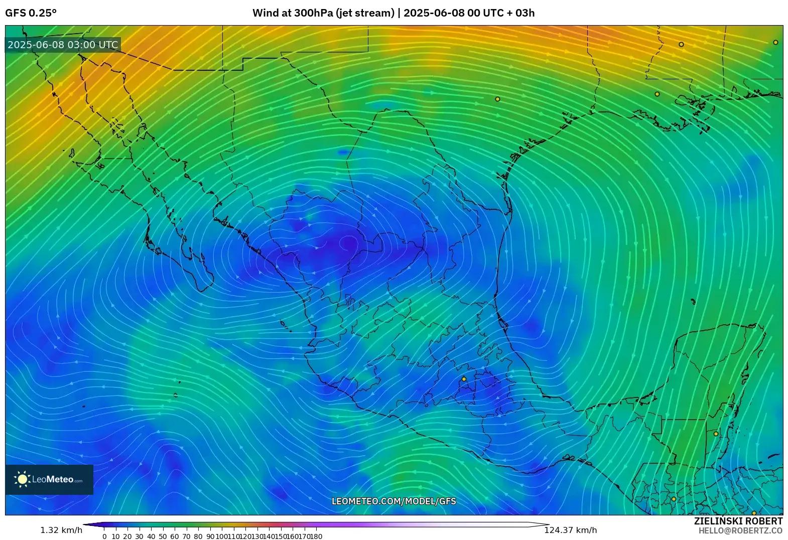 GFS model - Mexico, Wind at 300hPa (jet stream) GFS model - Mexico, Wind at 300hPa (jet stream)
