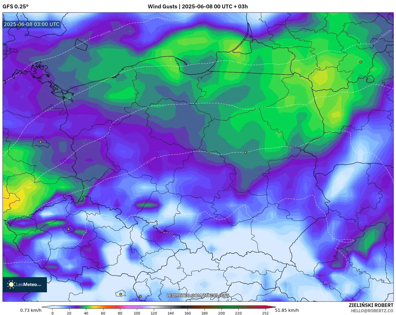 GFS model - Poland, Wind Gusts GFS model - Poland, Wind Gusts