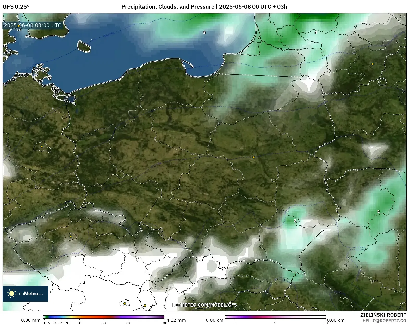 GFS model - Poland, Precipitation, Clouds, and Pressure GFS model - Poland, Precipitation, Clouds, and Pressure