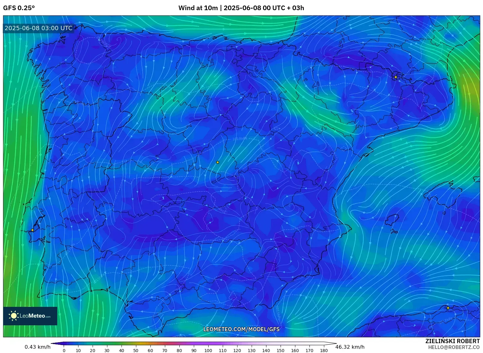 GFS model - Spain, Wind at 10m GFS model - Spain, Wind at 10m