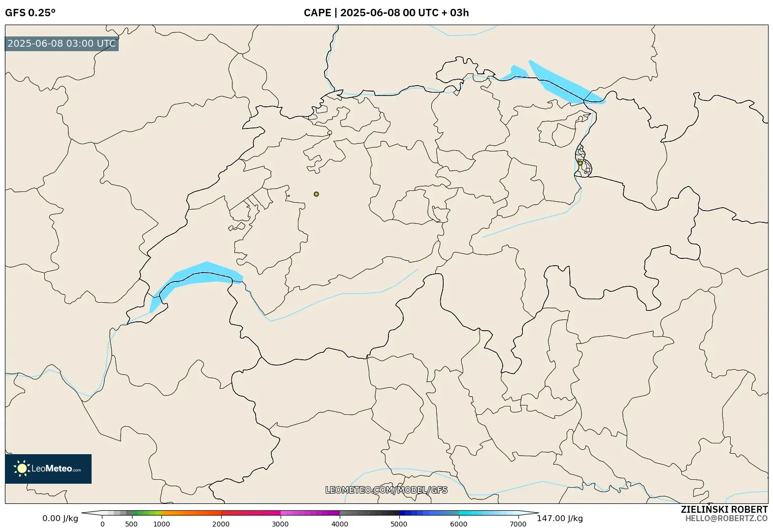 GFS model - Switzerland, CAPE GFS model - Switzerland, CAPE