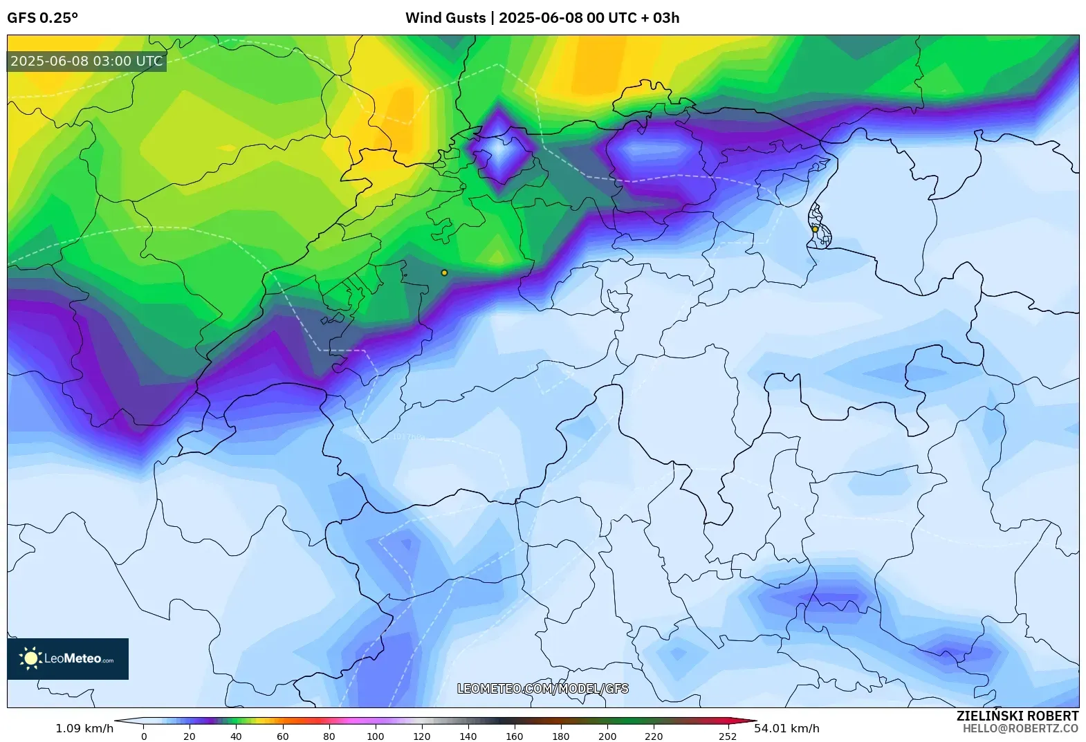 GFS model - Switzerland, Wind Gusts GFS model - Switzerland, Wind Gusts