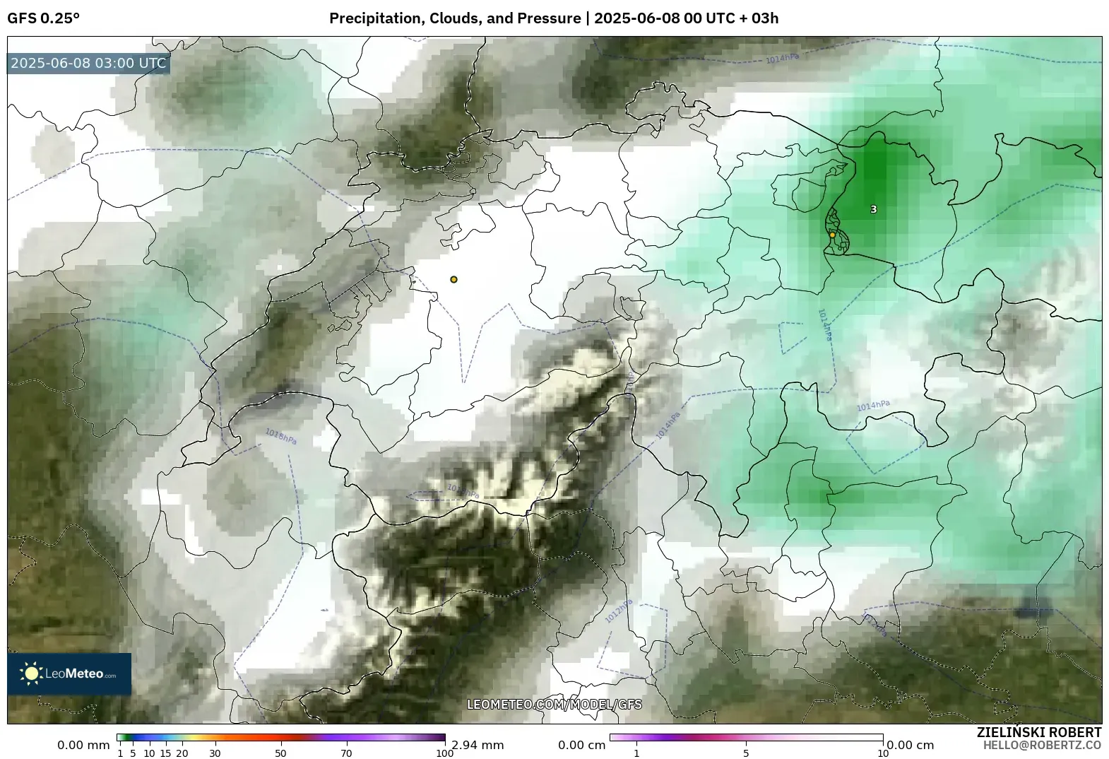 GFS model - Switzerland, Precipitation, Clouds, and Pressure GFS model - Switzerland, Precipitation, Clouds, and Pressure