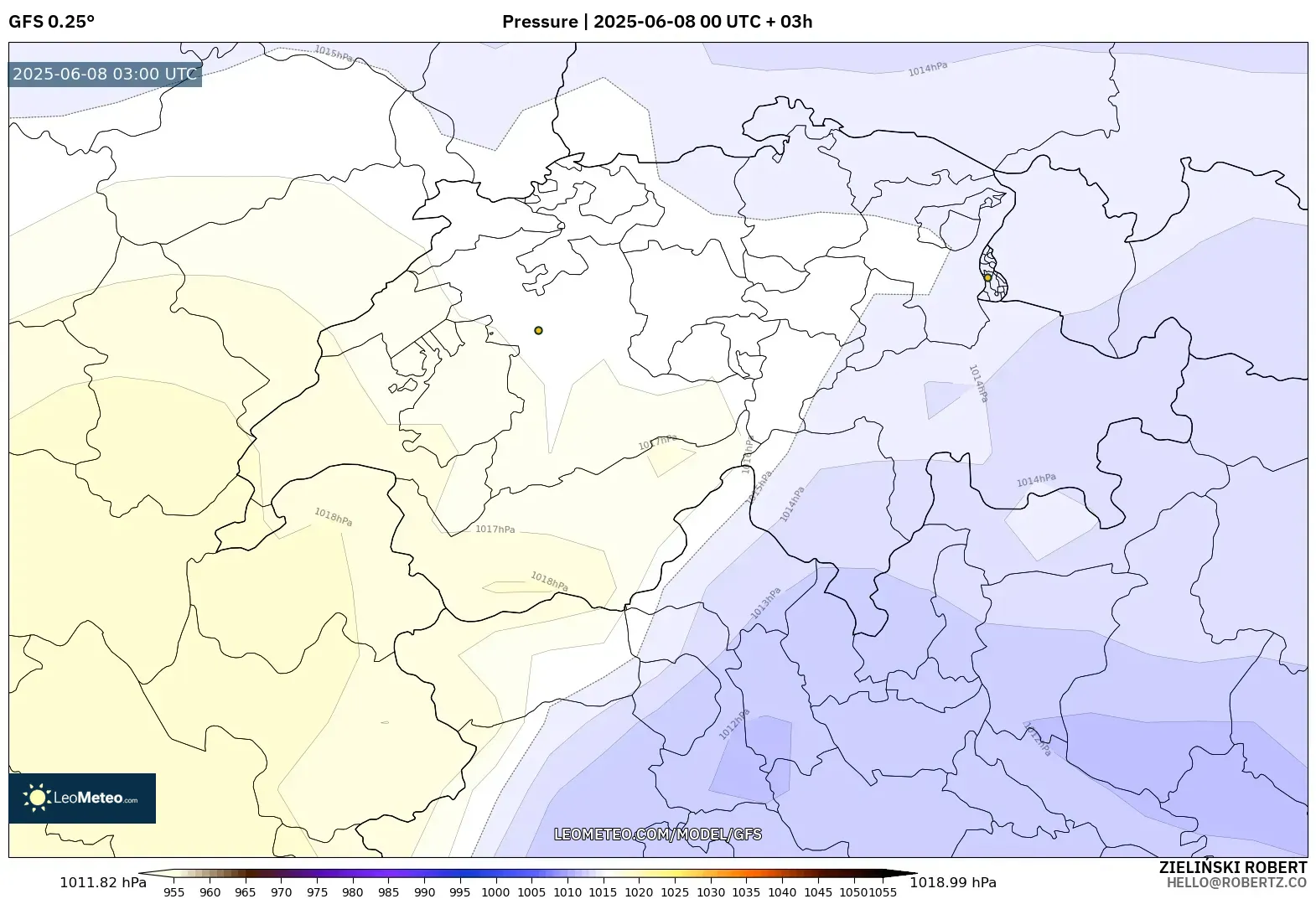 GFS model - Switzerland, Pressure GFS model - Switzerland, Pressure