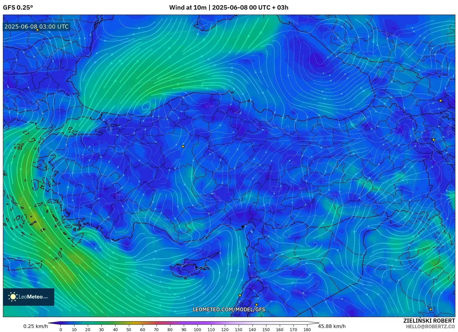 GFS model - Turkey, Wind at 10m GFS model - Turkey, Wind at 10m