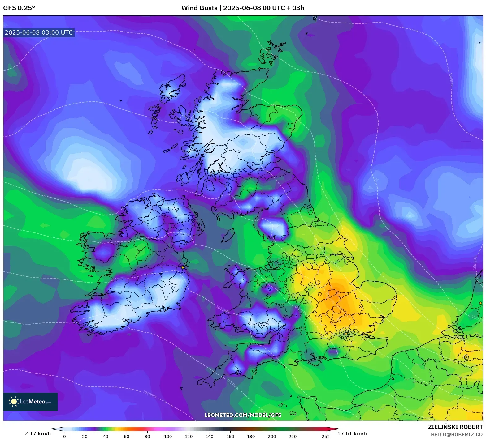 GFS model - United Kingdom, Wind Gusts GFS model - United Kingdom, Wind Gusts
