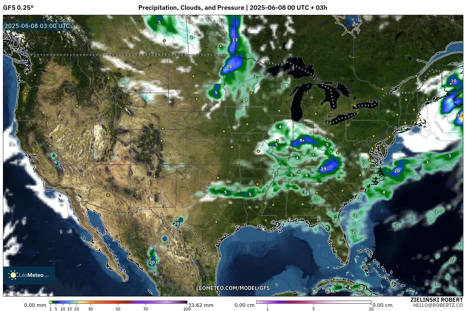 GFS model - United States, Precipitation, Clouds, and Pressure GFS model - United States, Precipitation, Clouds, and Pressure