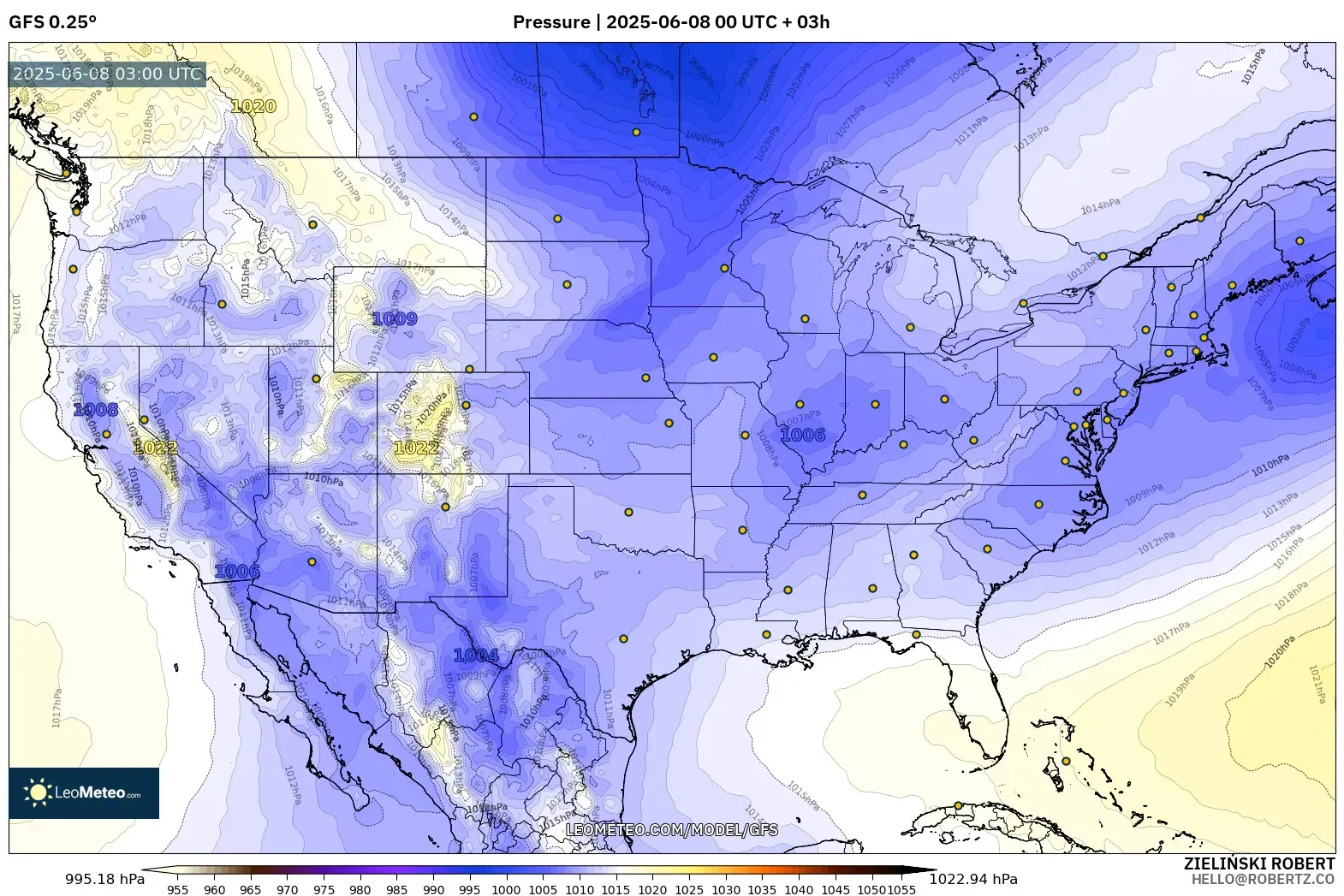 GFS model - United States, Pressure