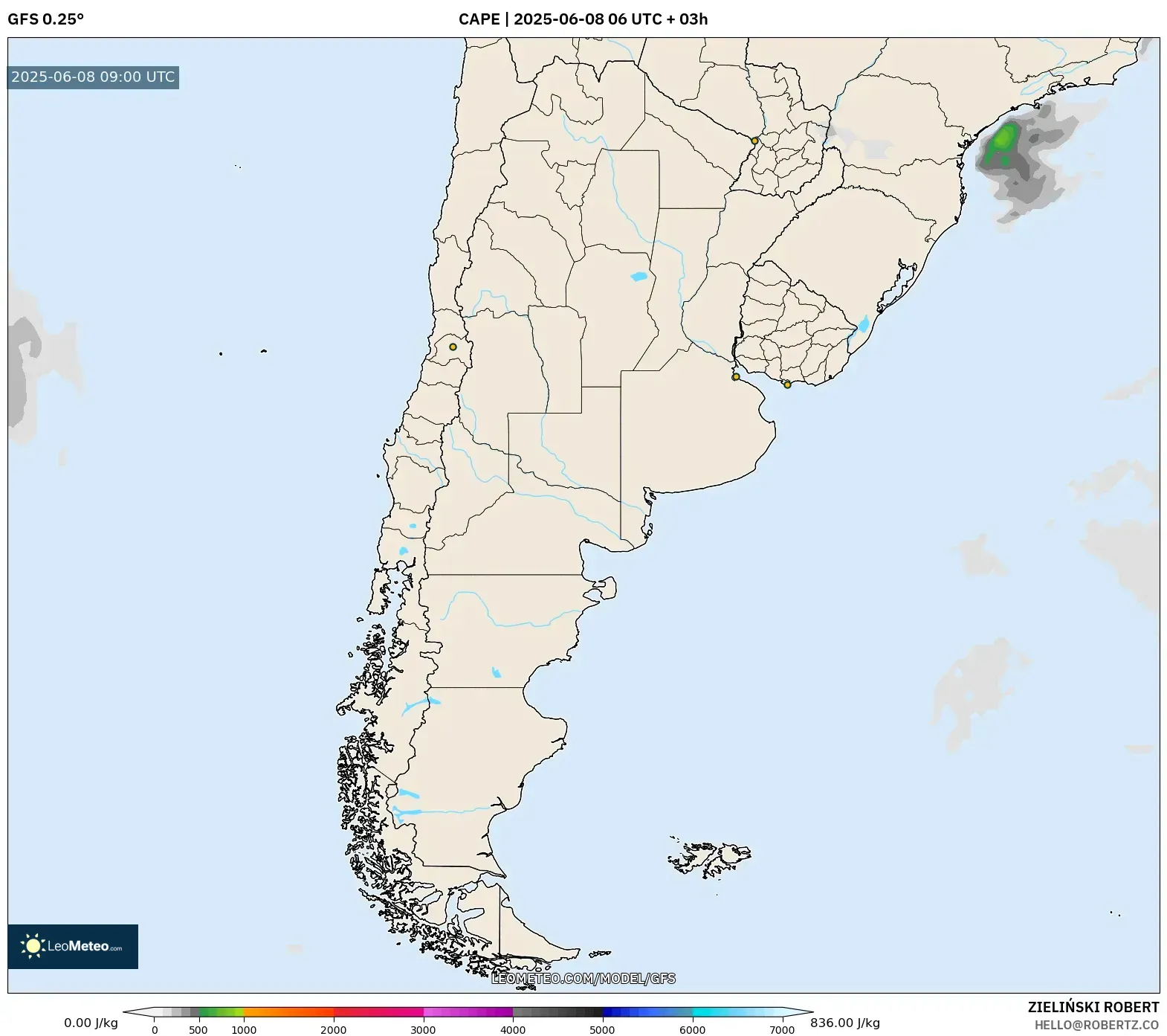 GFS model - Argentina, CAPE
