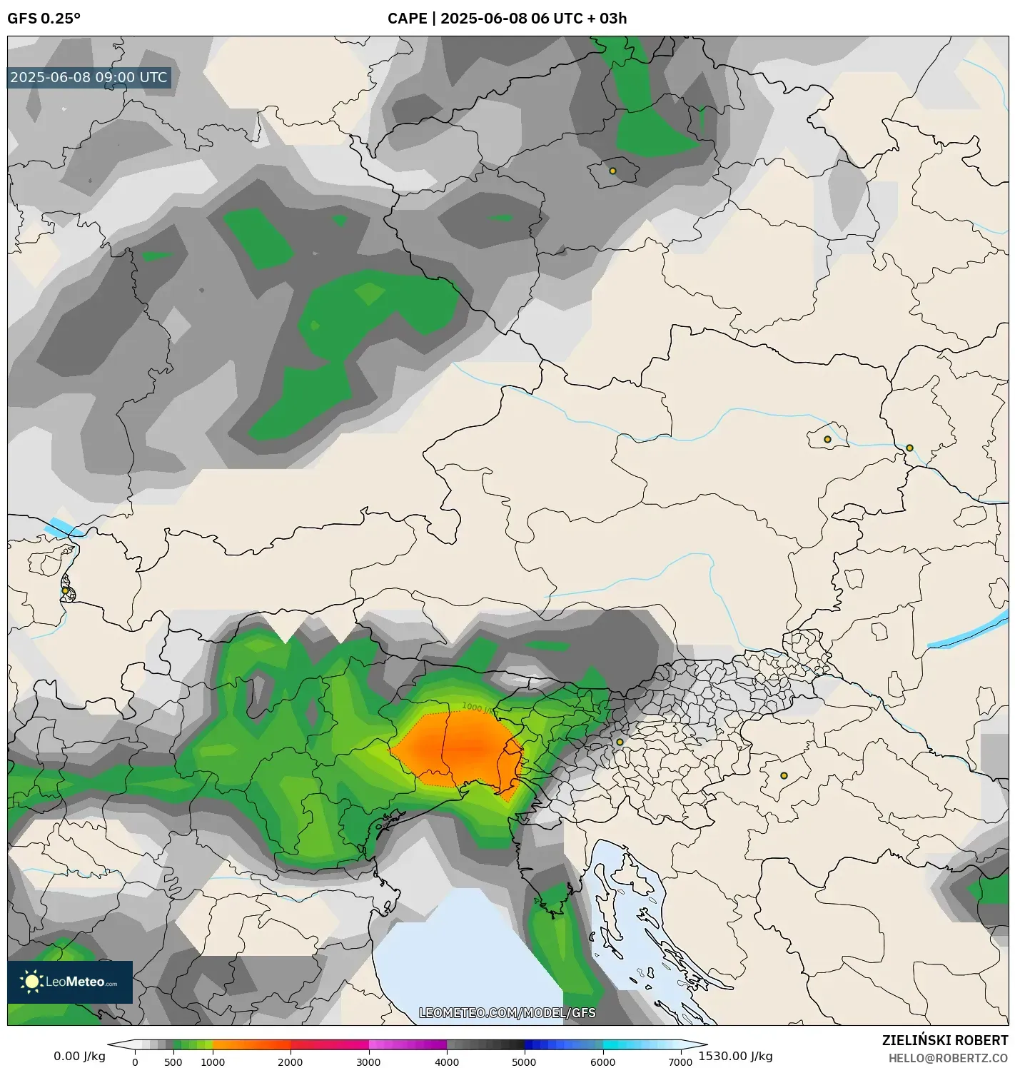 GFS model - Austria, CAPE GFS model - Austria, CAPE