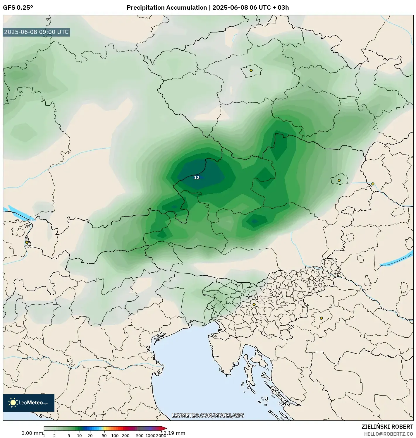 GFS model - Austria, Precipitation Accumulation GFS model - Austria, Precipitation Accumulation