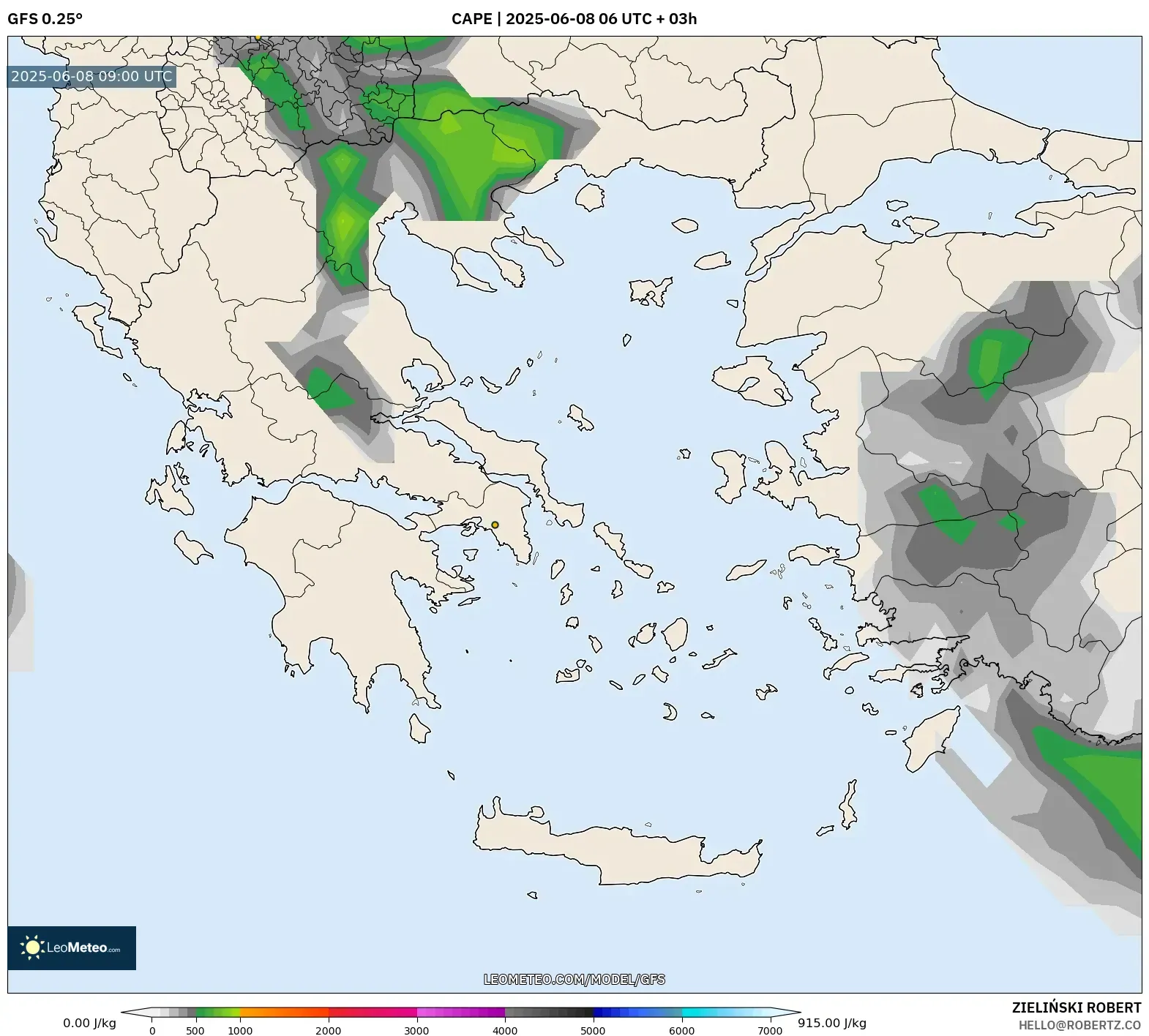 GFS model - Greece, CAPE GFS model - Greece, CAPE
