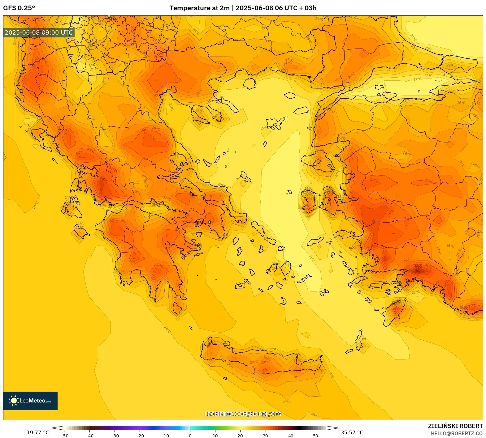 GFS model - Greece, Temperature at 2m GFS model - Greece, Temperature at 2m