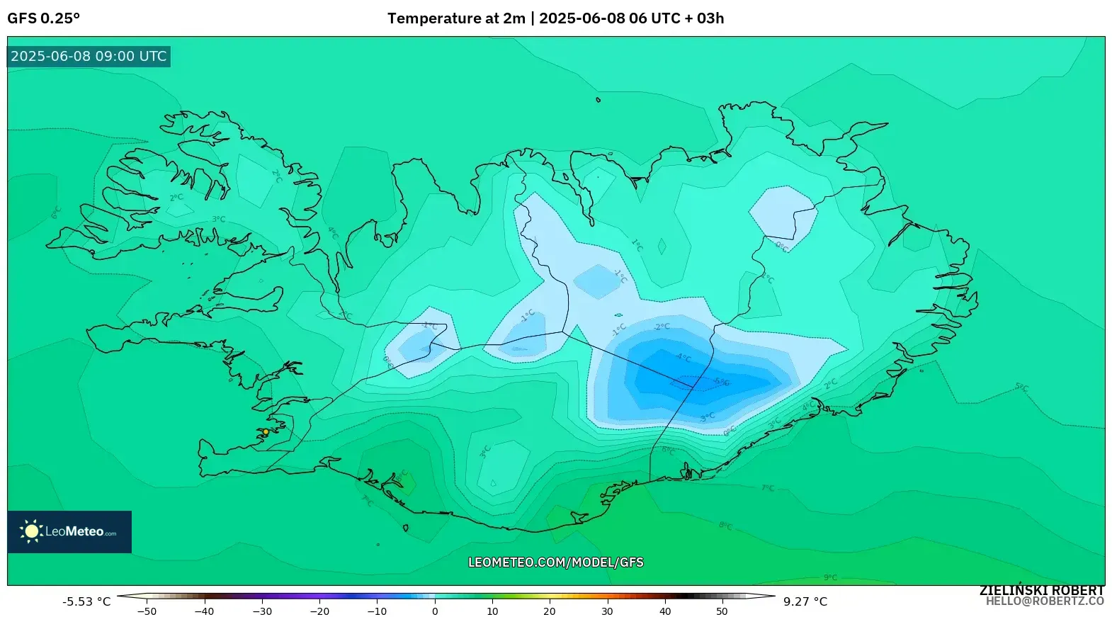 GFS model - Iceland, Temperature at 2m GFS model - Iceland, Temperature at 2m