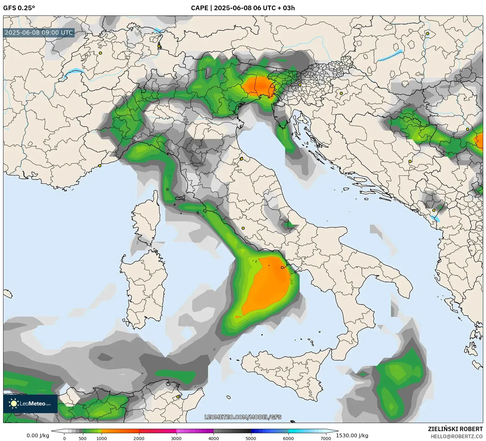 GFS model - Italy, CAPE GFS model - Italy, CAPE
