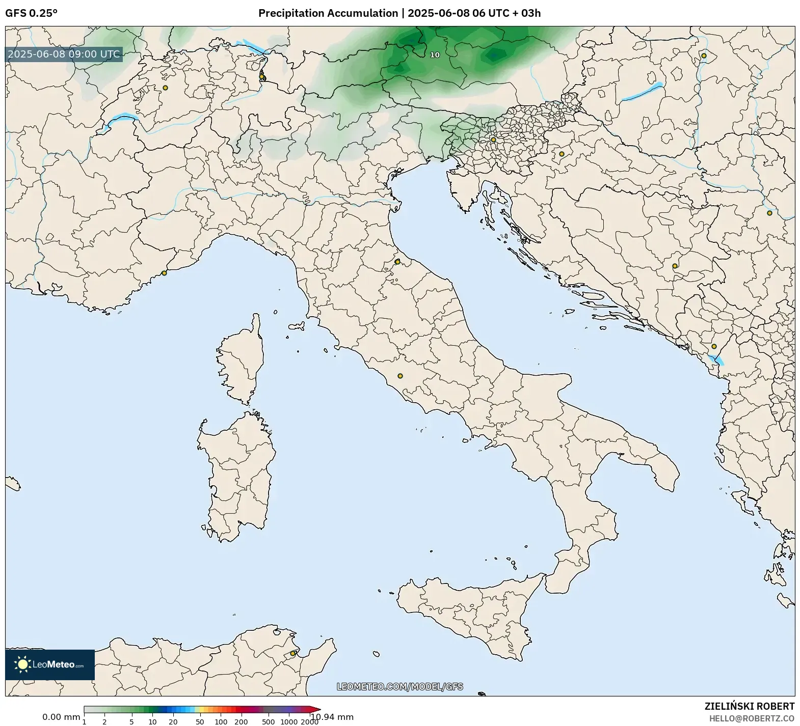 GFS model - Italy, Precipitation Accumulation GFS model - Italy, Precipitation Accumulation