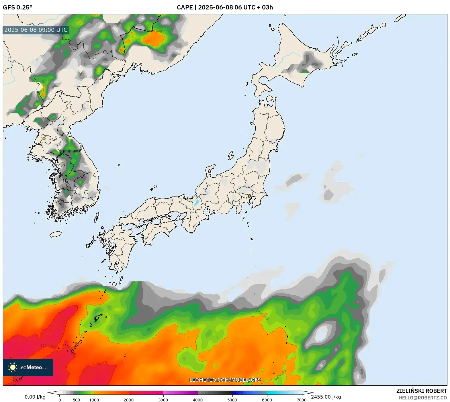 GFS model - Japan, CAPE GFS model - Japan, CAPE