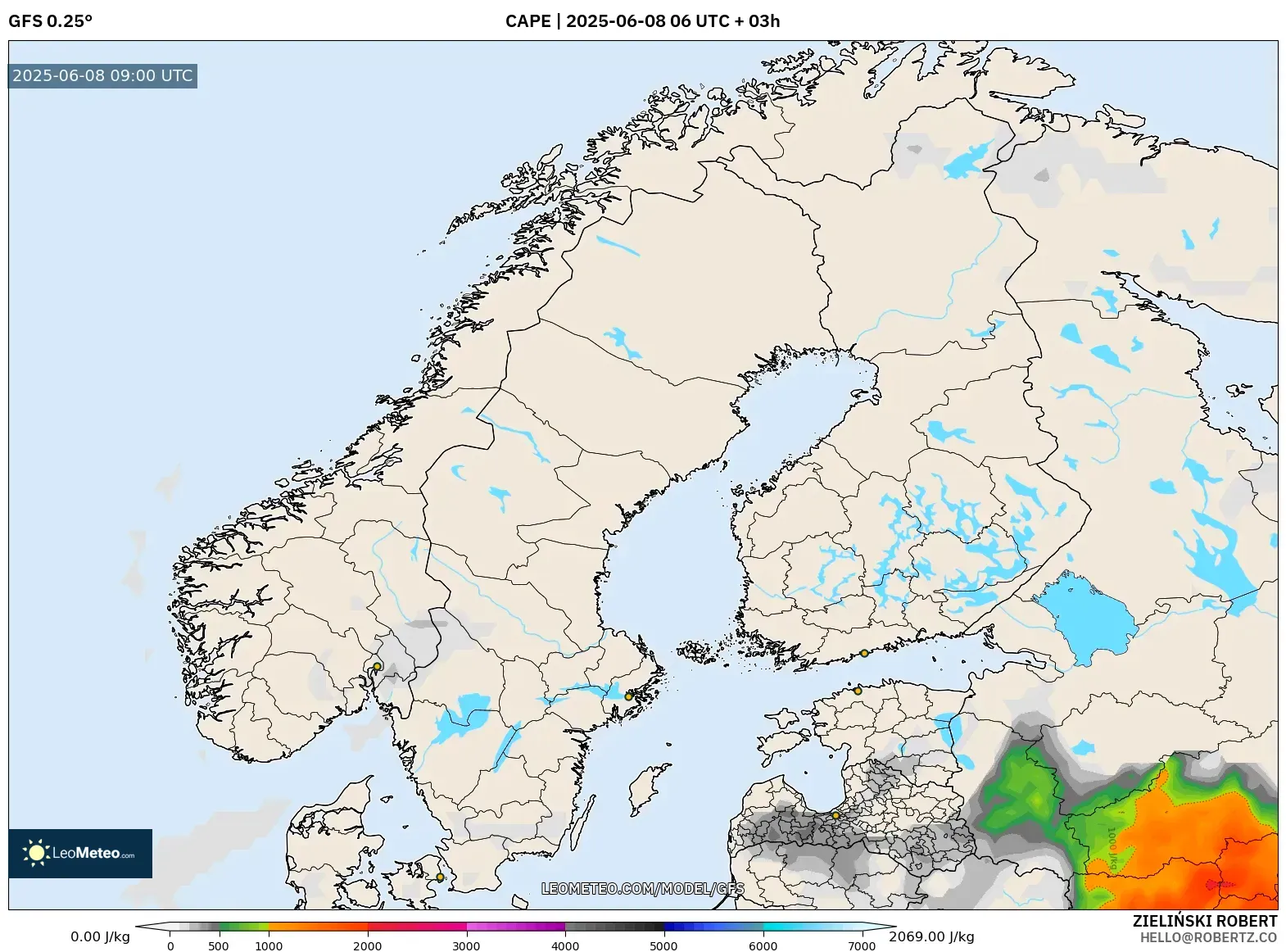 GFS model - Scandinavia, CAPE GFS model - Scandinavia, CAPE