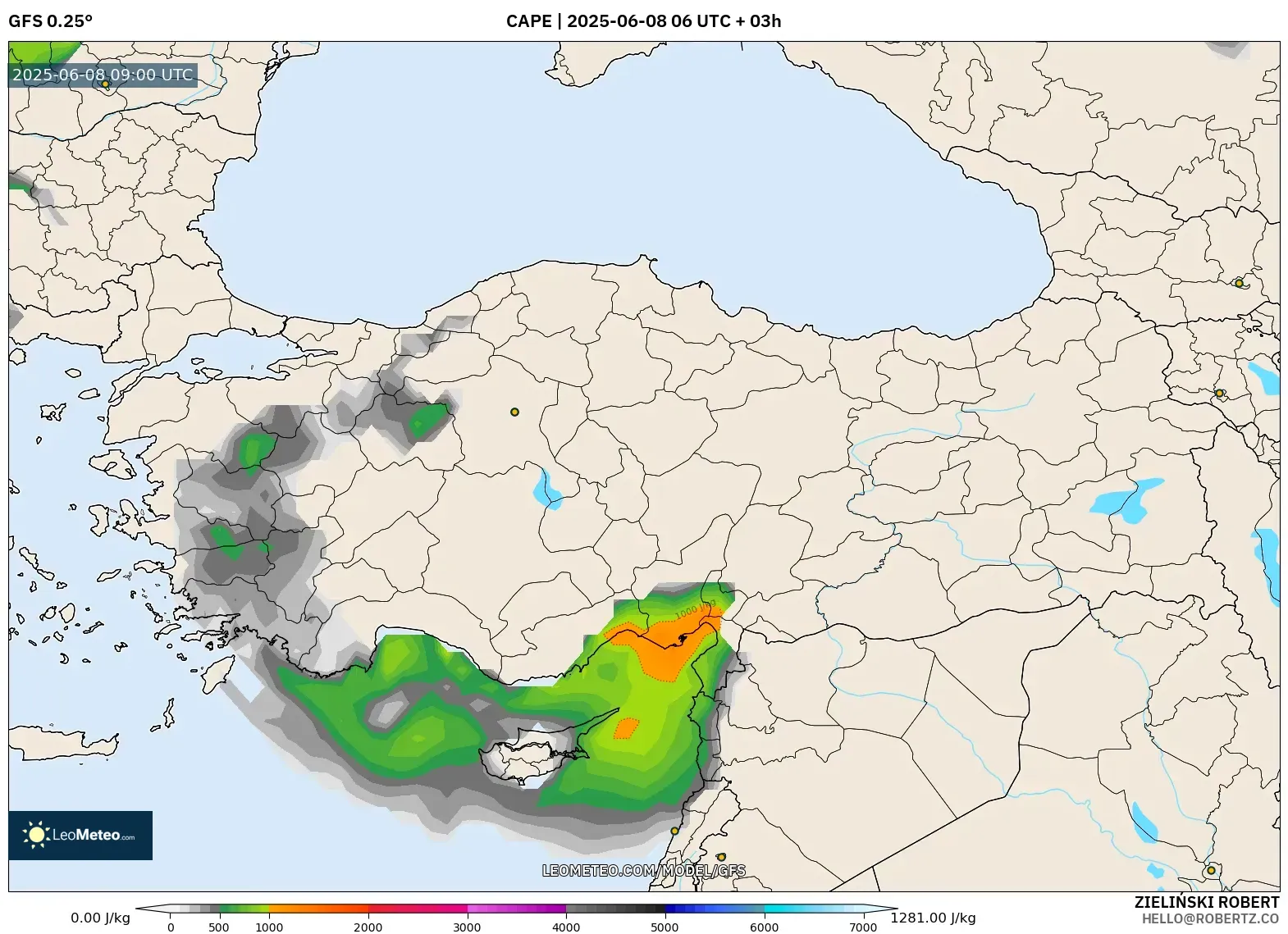 GFS model - Turkey, CAPE GFS model - Turkey, CAPE