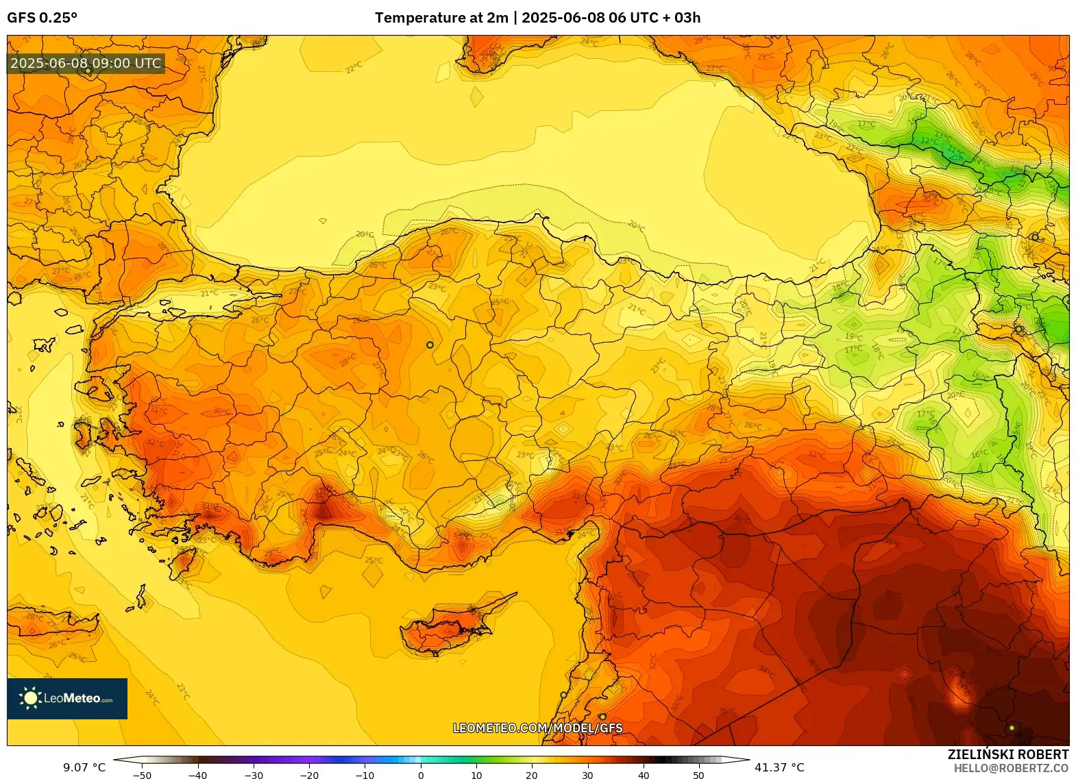 GFS model - Turkey, Temperature at 2m GFS model - Turkey, Temperature at 2m