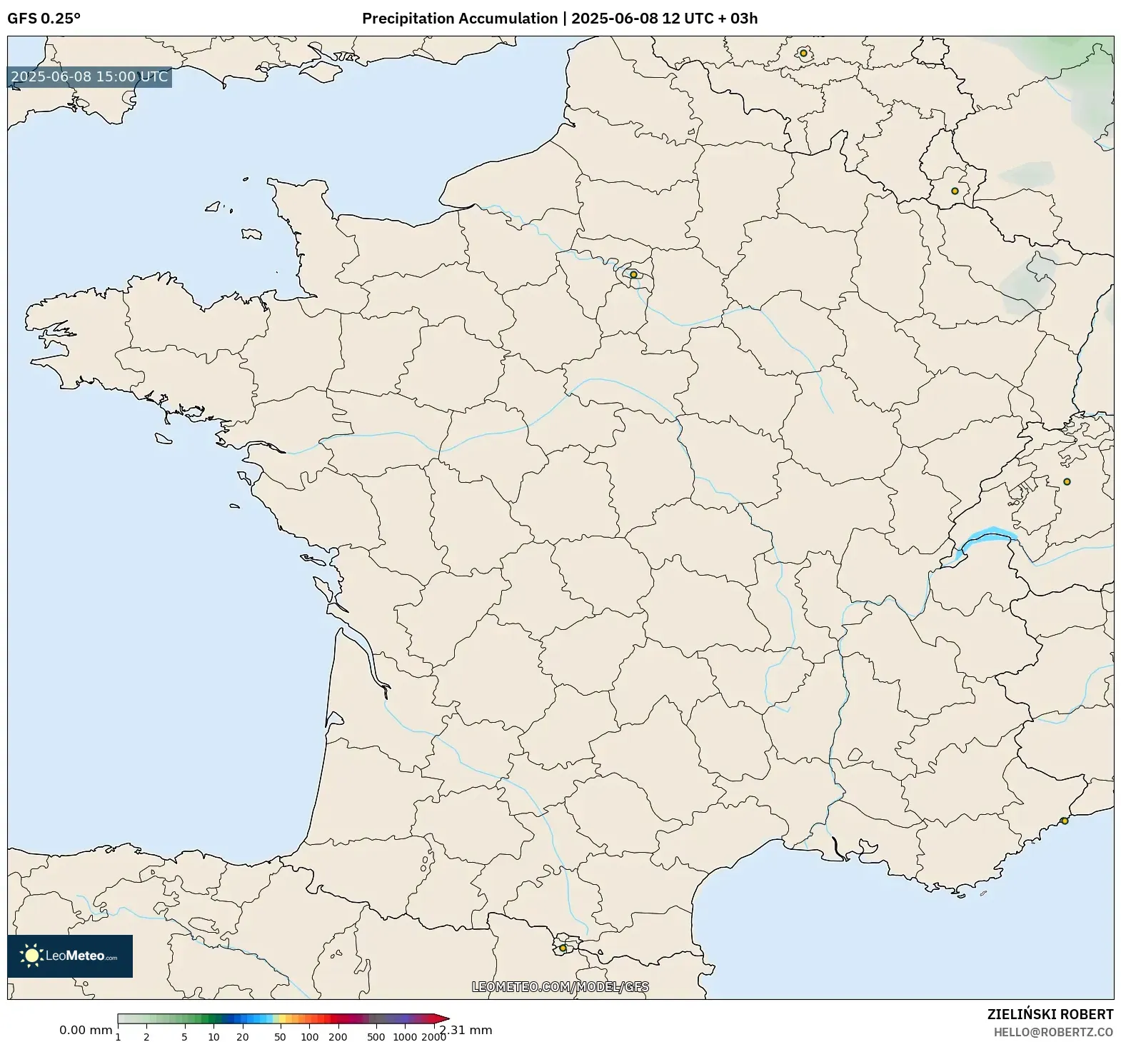 GFS model - France, Precipitation Accumulation GFS model - France, Precipitation Accumulation