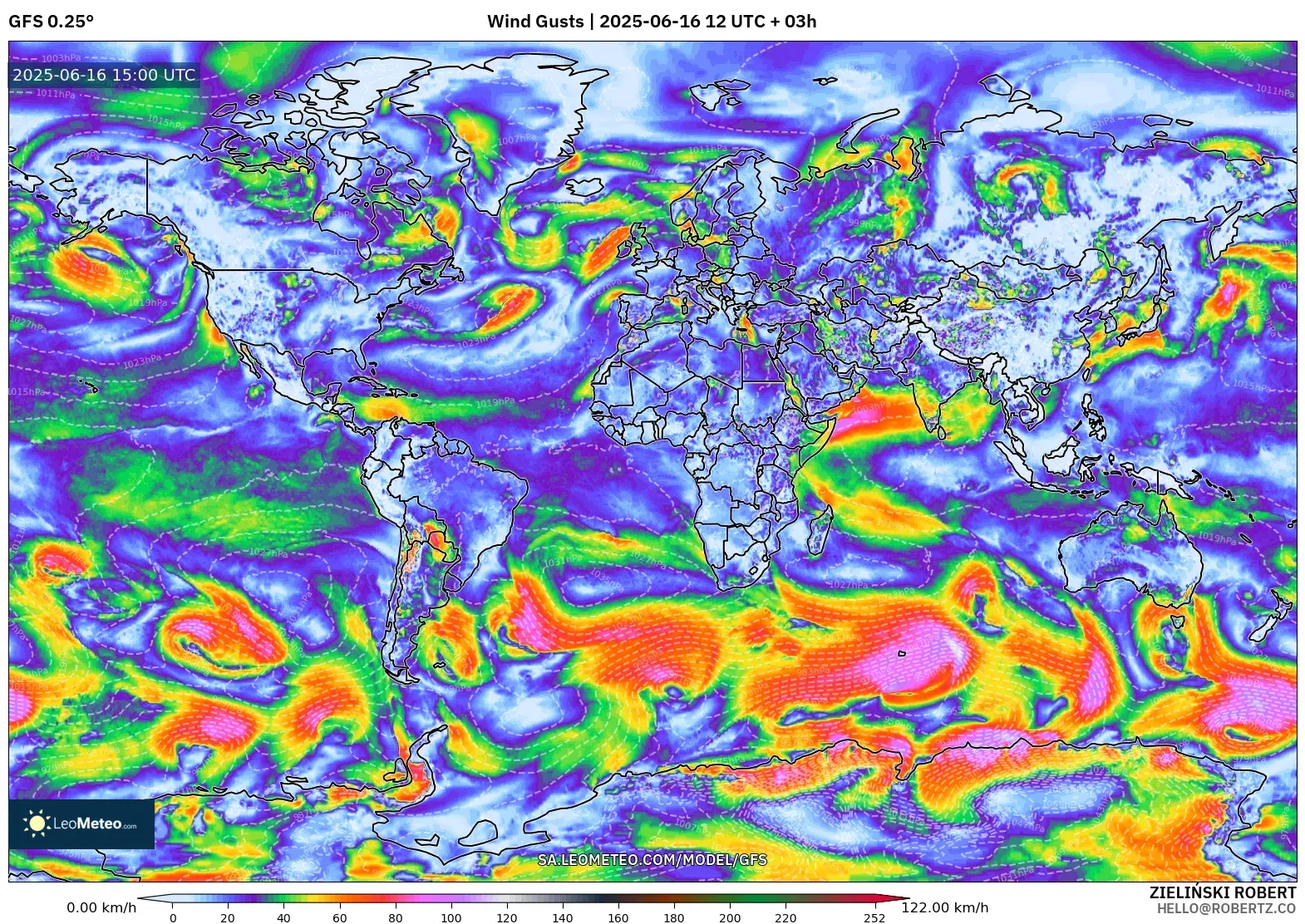 GFS model - World, Wind Gusts GFS model - World, Wind Gusts