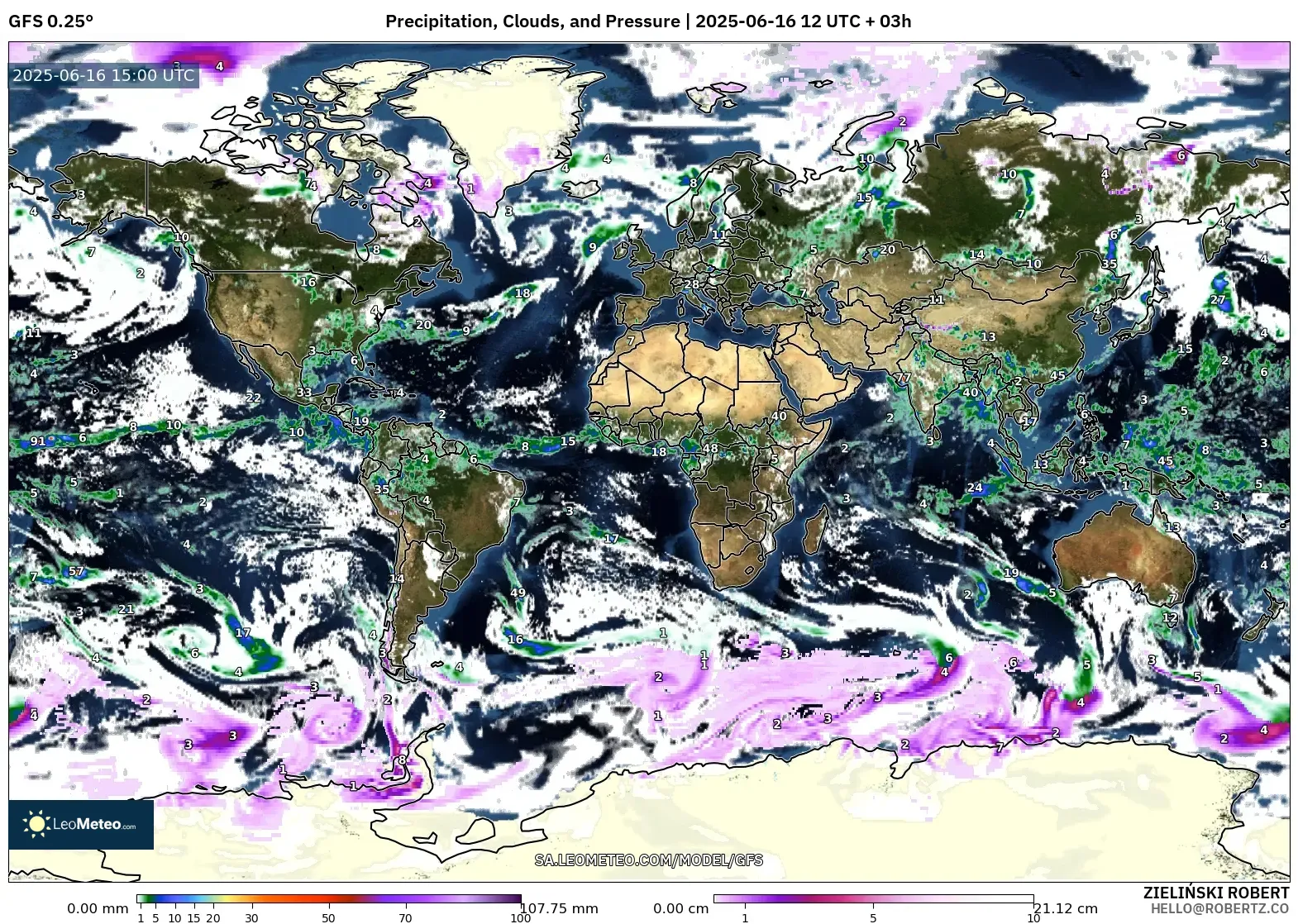 GFS model - World, Precipitation, Clouds, and Pressure GFS model - World, Precipitation, Clouds, and Pressure