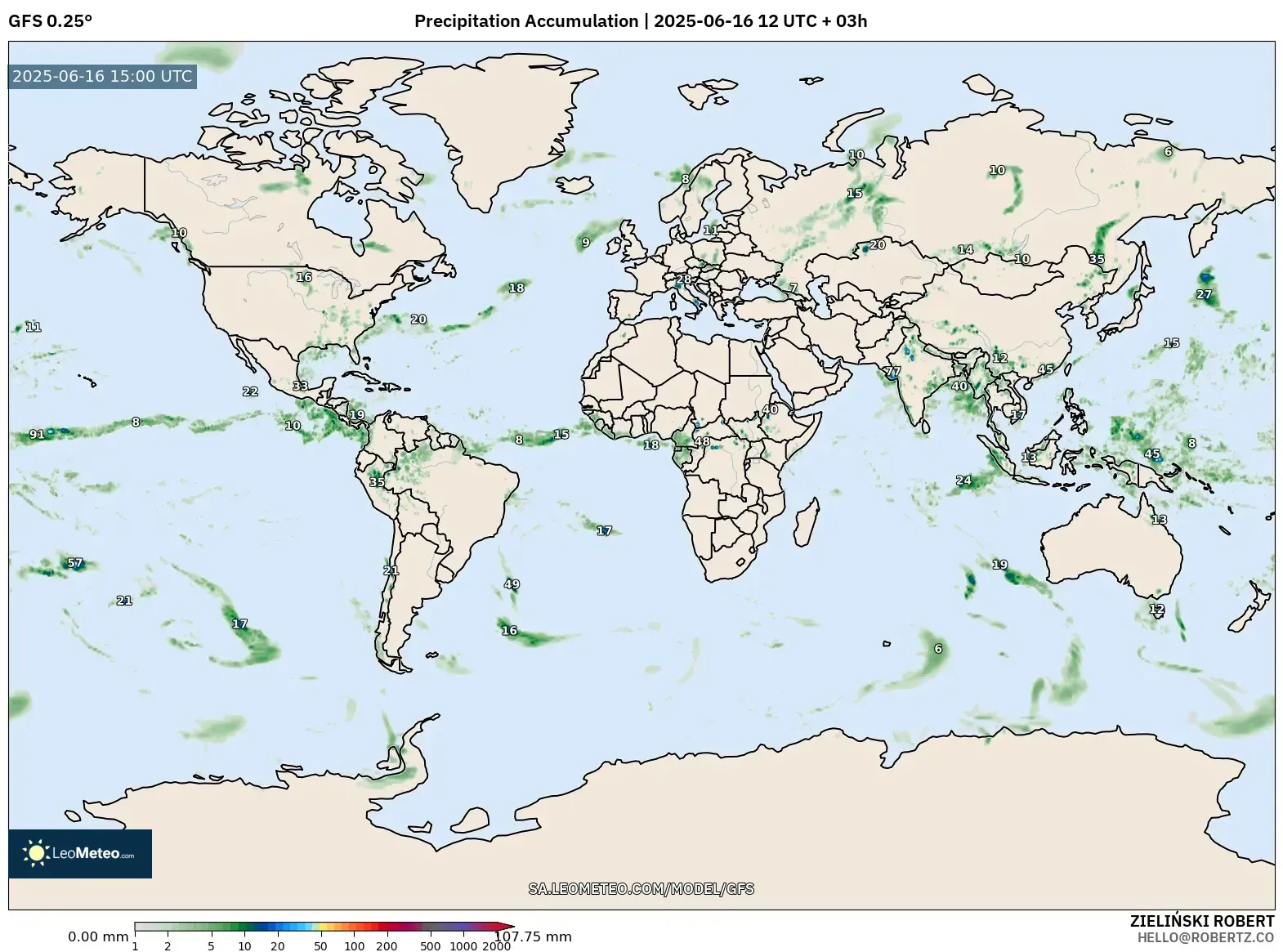 GFS model - World, Precipitation Accumulation GFS model - World, Precipitation Accumulation