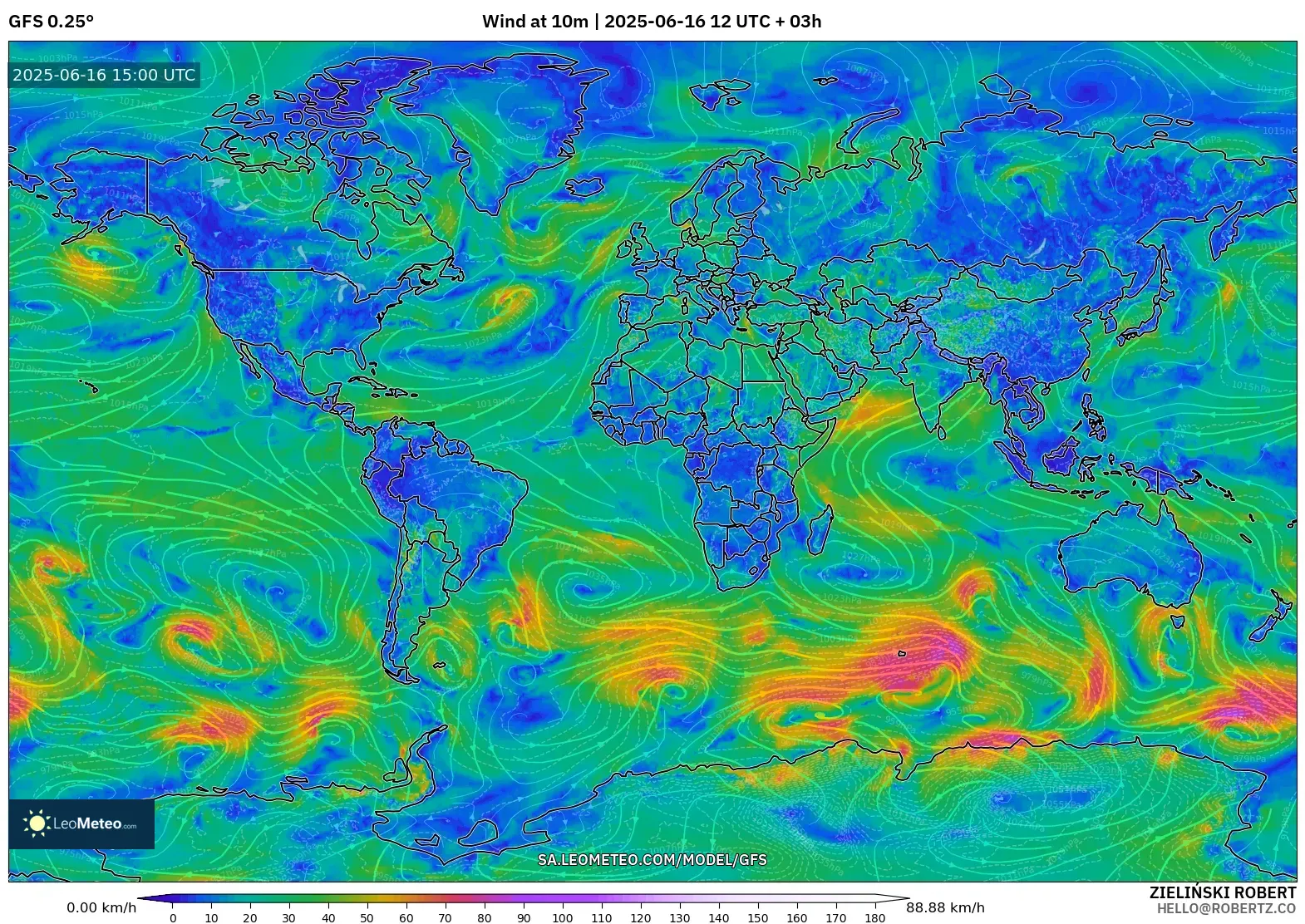 GFS model - World, Wind at 10m GFS model - World, Wind at 10m
